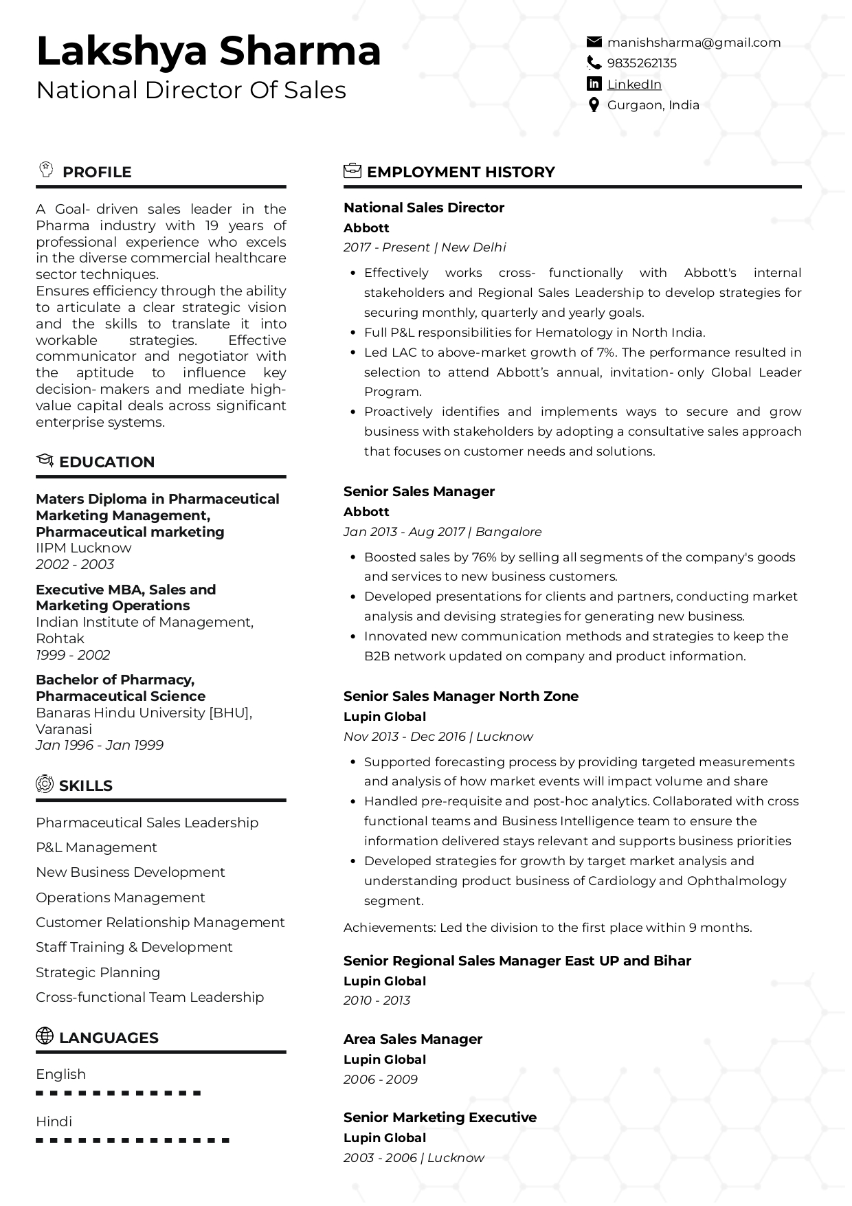 Sample Resume of National Director of Sales | Free Resume Templates & Samples on Resumod.co