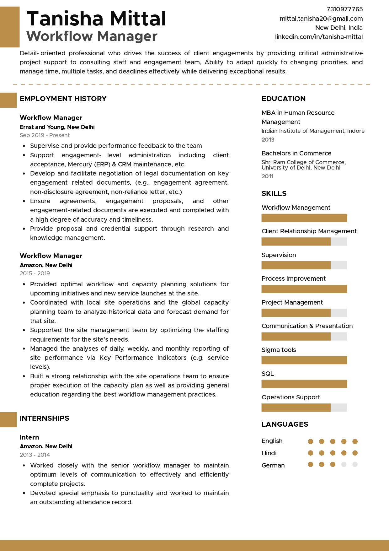 Sample Resume of Workflow Manager | Free Resume Templates & Samples on Resumod.co