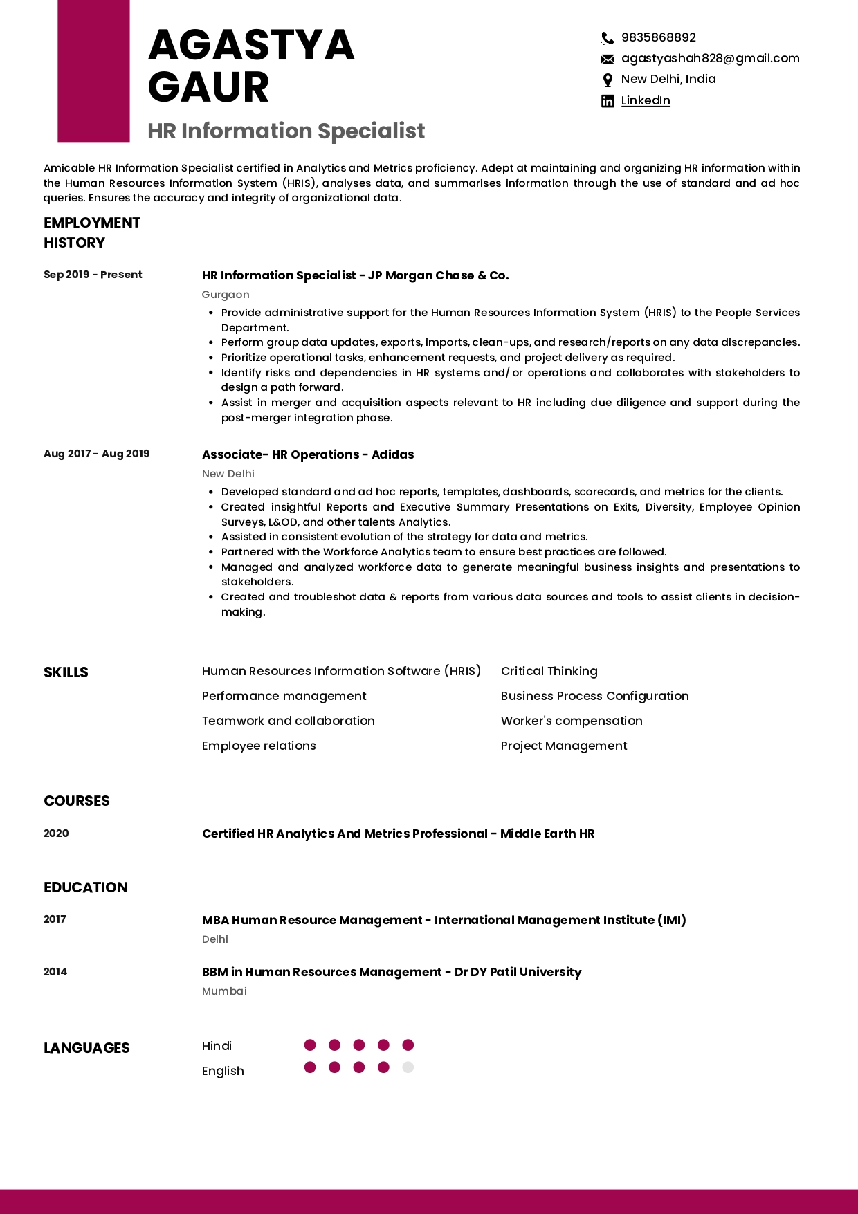 Sample Resume of HR Information Specialist | Free Resume Templates & Samples on Resumod.co