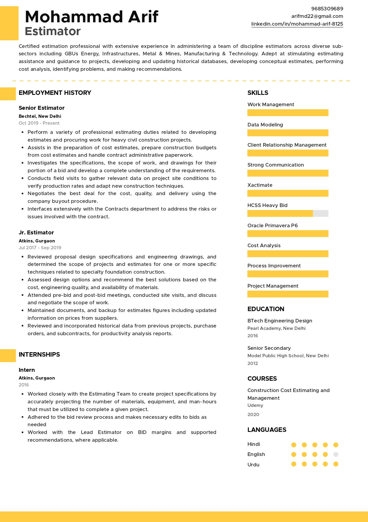 Sample Resume of Estimator | Free Resume Templates & Samples on Resumod.co
