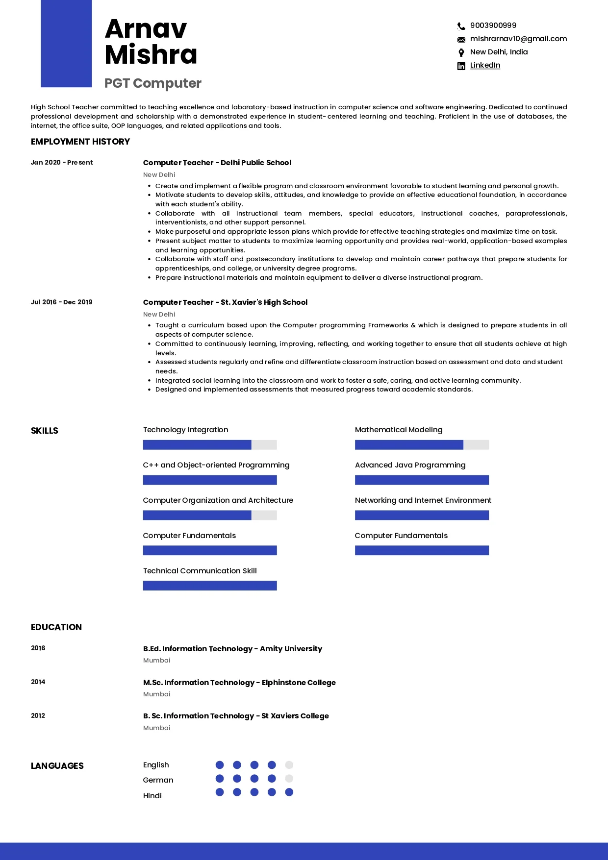 Sample PGT Computer | Free Resume Templates & Samples on Resumod.co