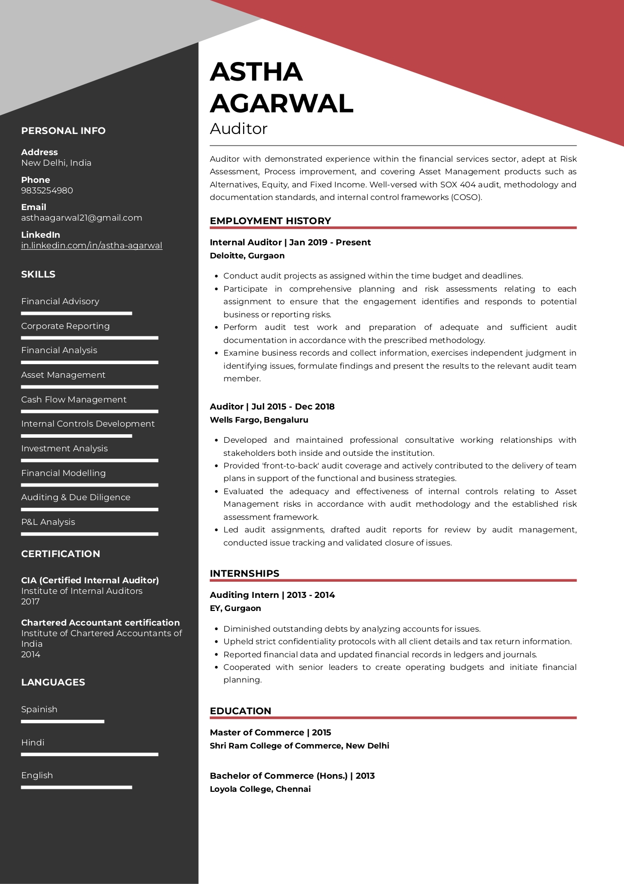 Sample Resume of Internal Auditor | Free Resume Templates & Samples on Resumod.co