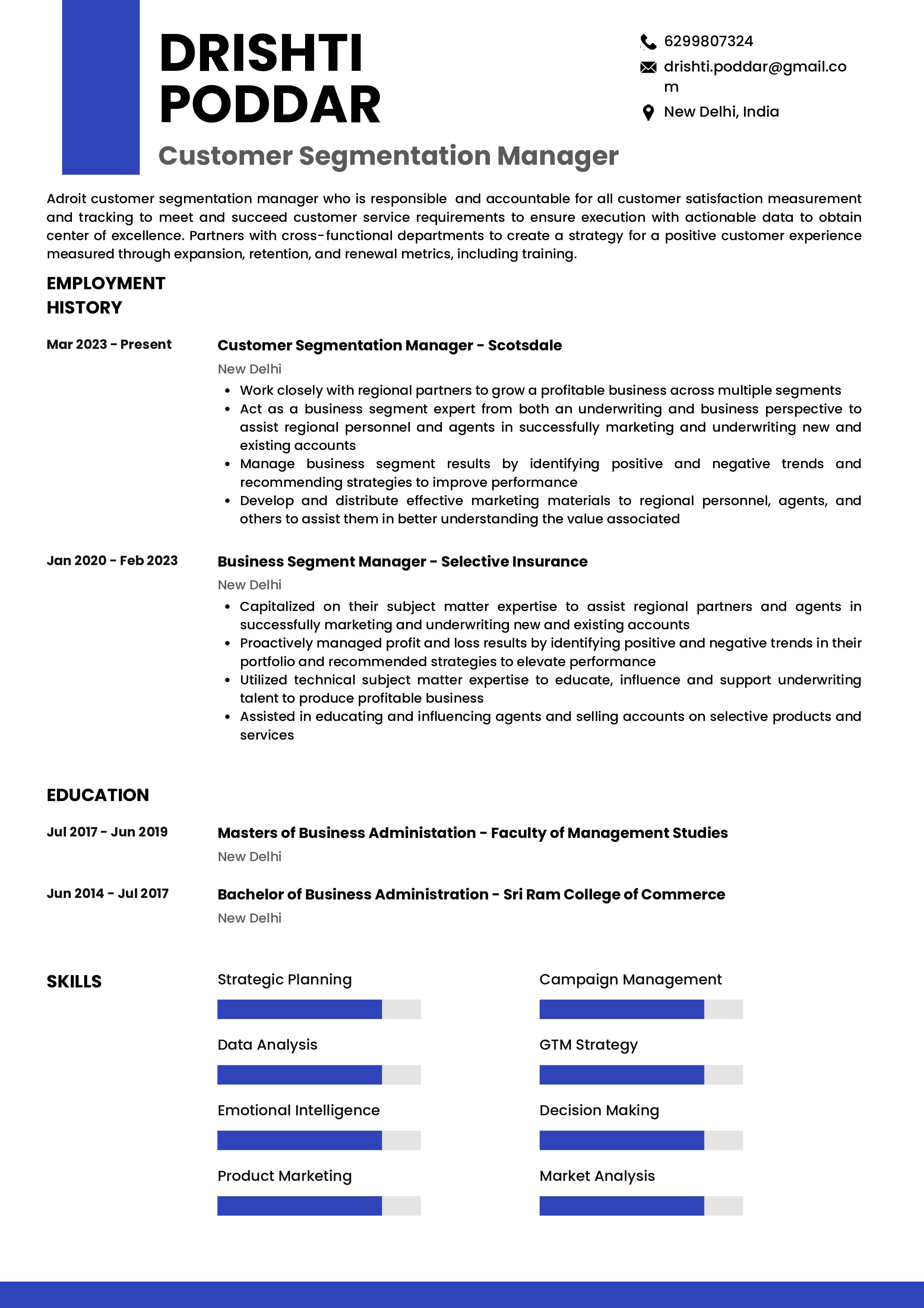 Resume of Customer Segmentation Manager