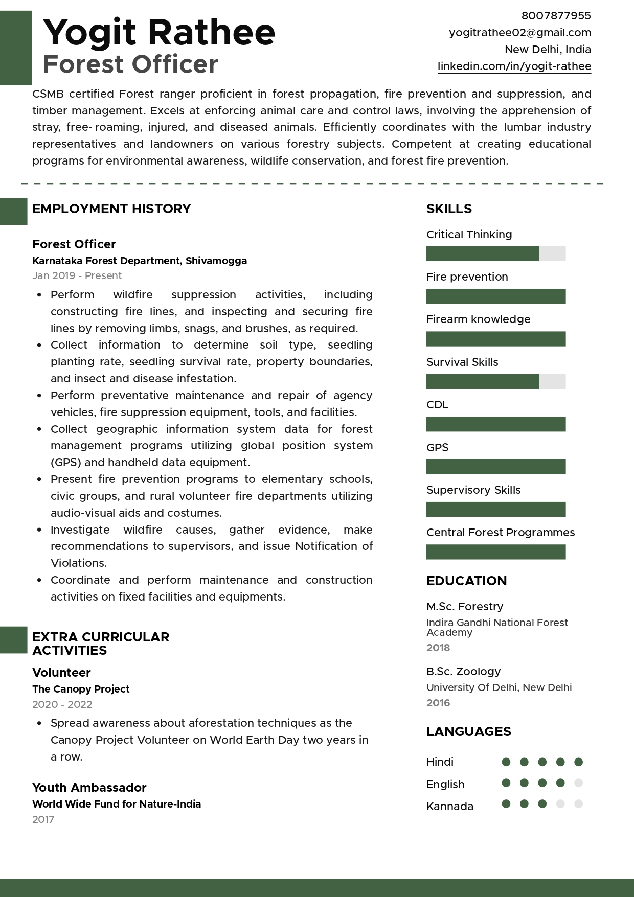 Sample Resume of Forest Officer | Free Resume Templates & Samples on Resumod.co