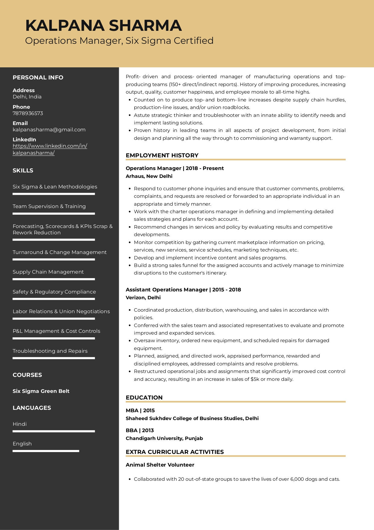 Sample Resume of Operations Manager 1 | Free Resume Templates & Samples on Resumod.co