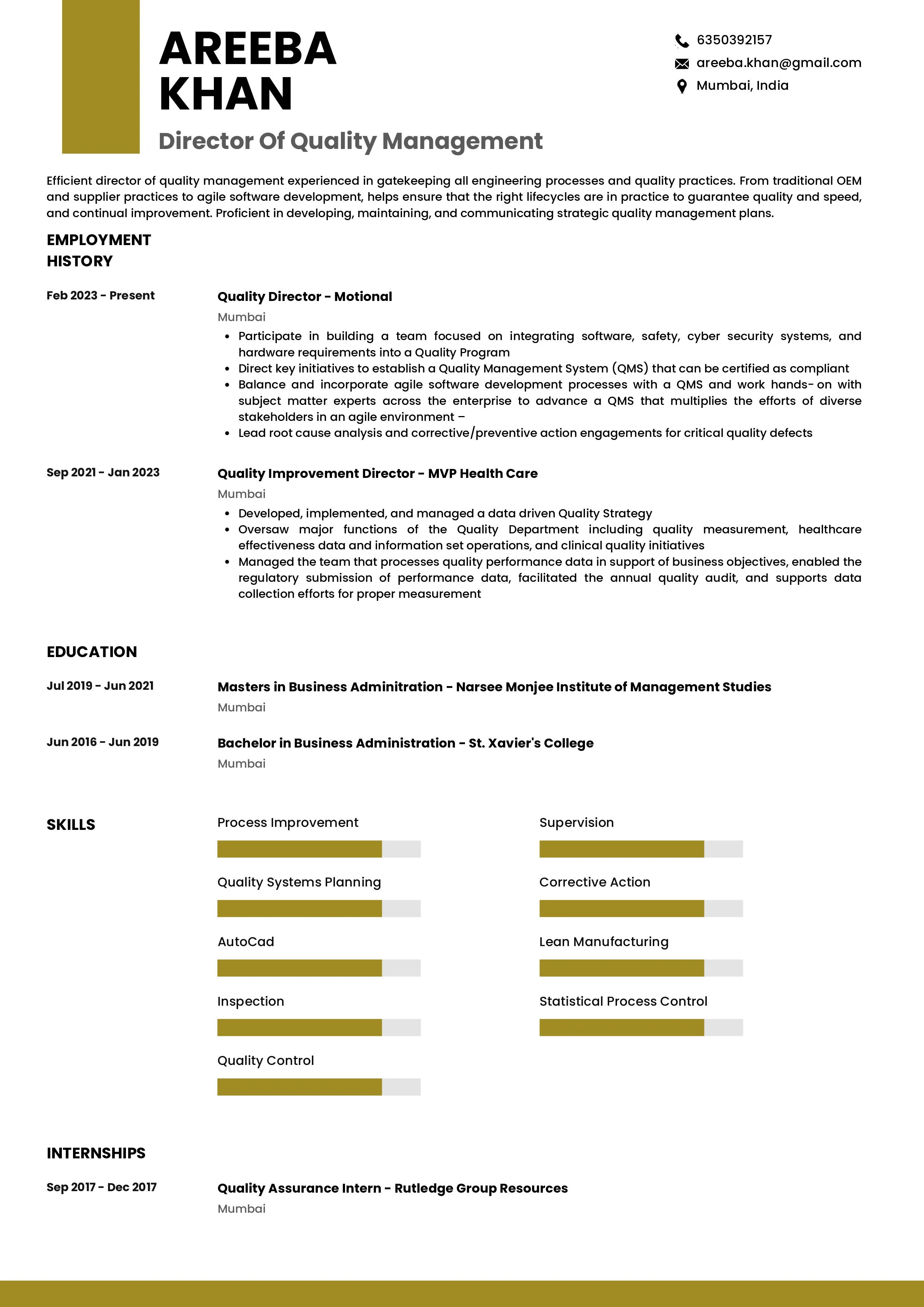Sample Resume of Director of Quality Management | Free Resume Templates & Samples on Resumod.co