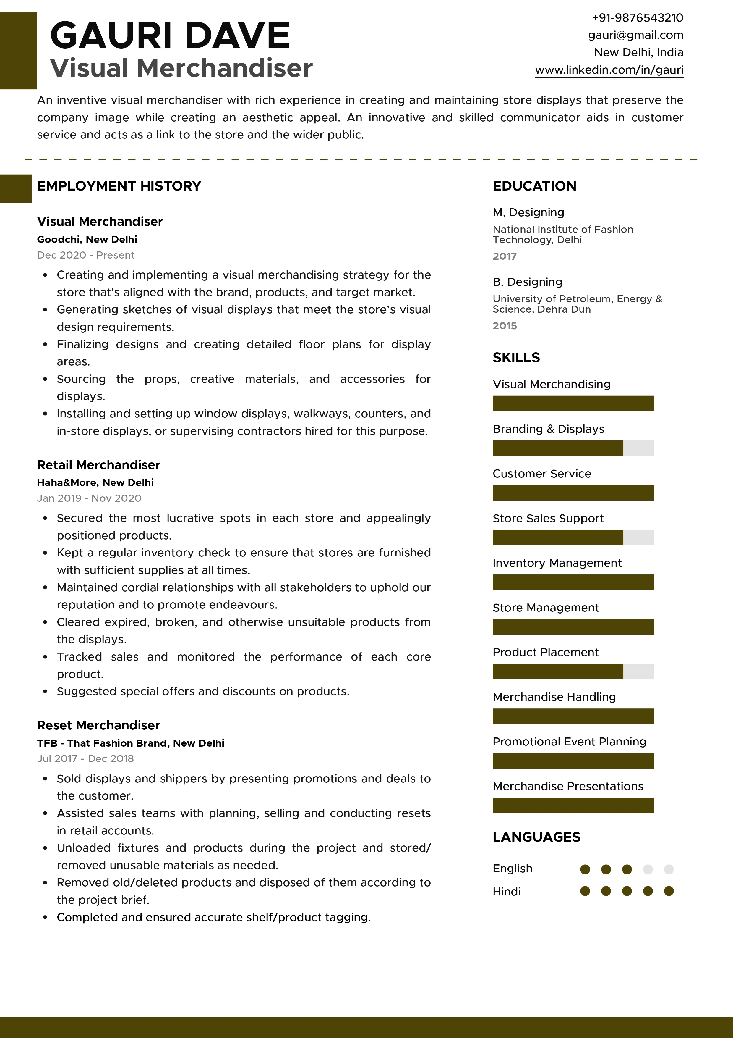 Sample Resume of Visual Merchandiser | Free Resume Templates & Samples on Resumod.co