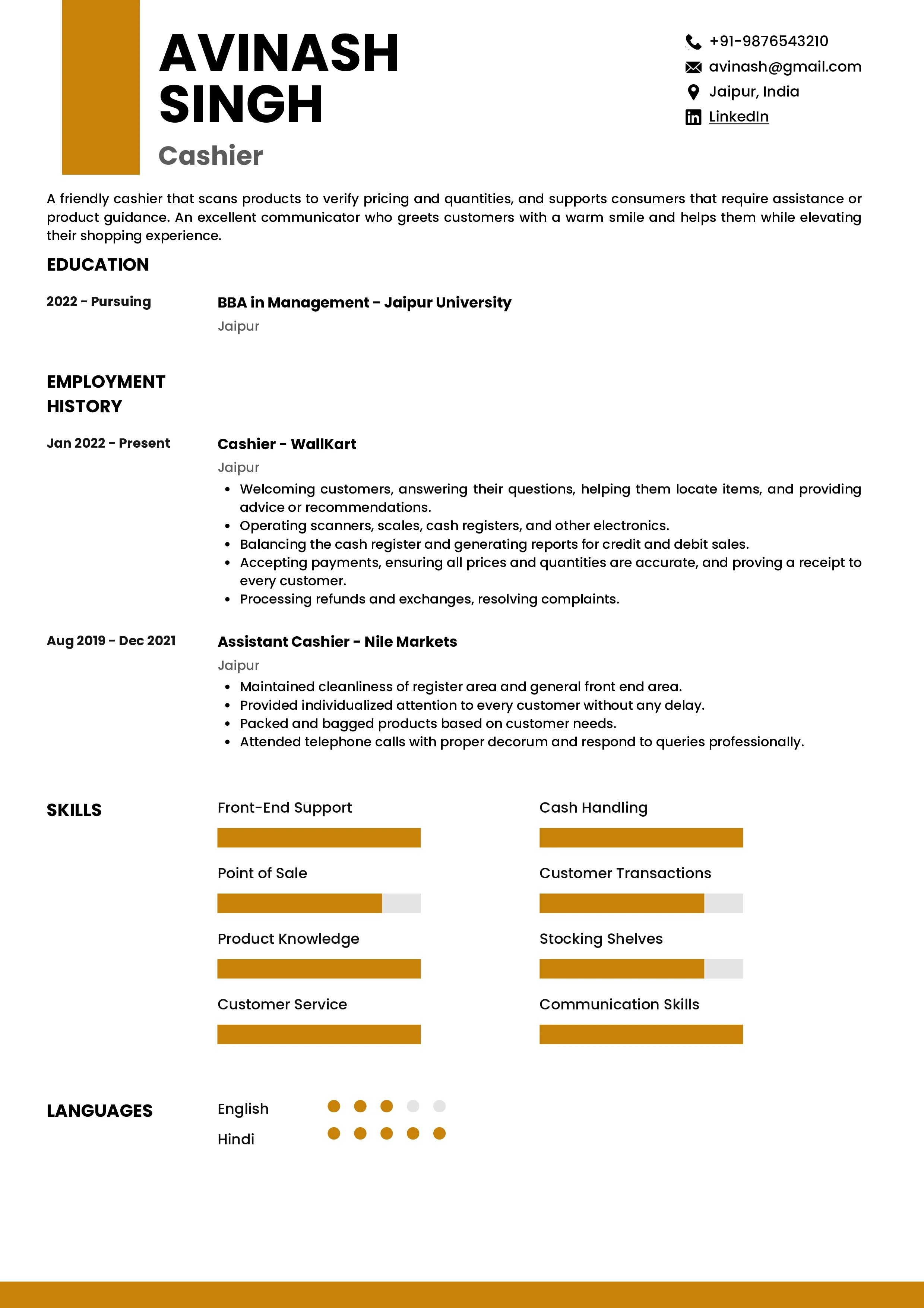 Sample Resume of Cashier | Free Resume Templates & Samples on Resumod.co