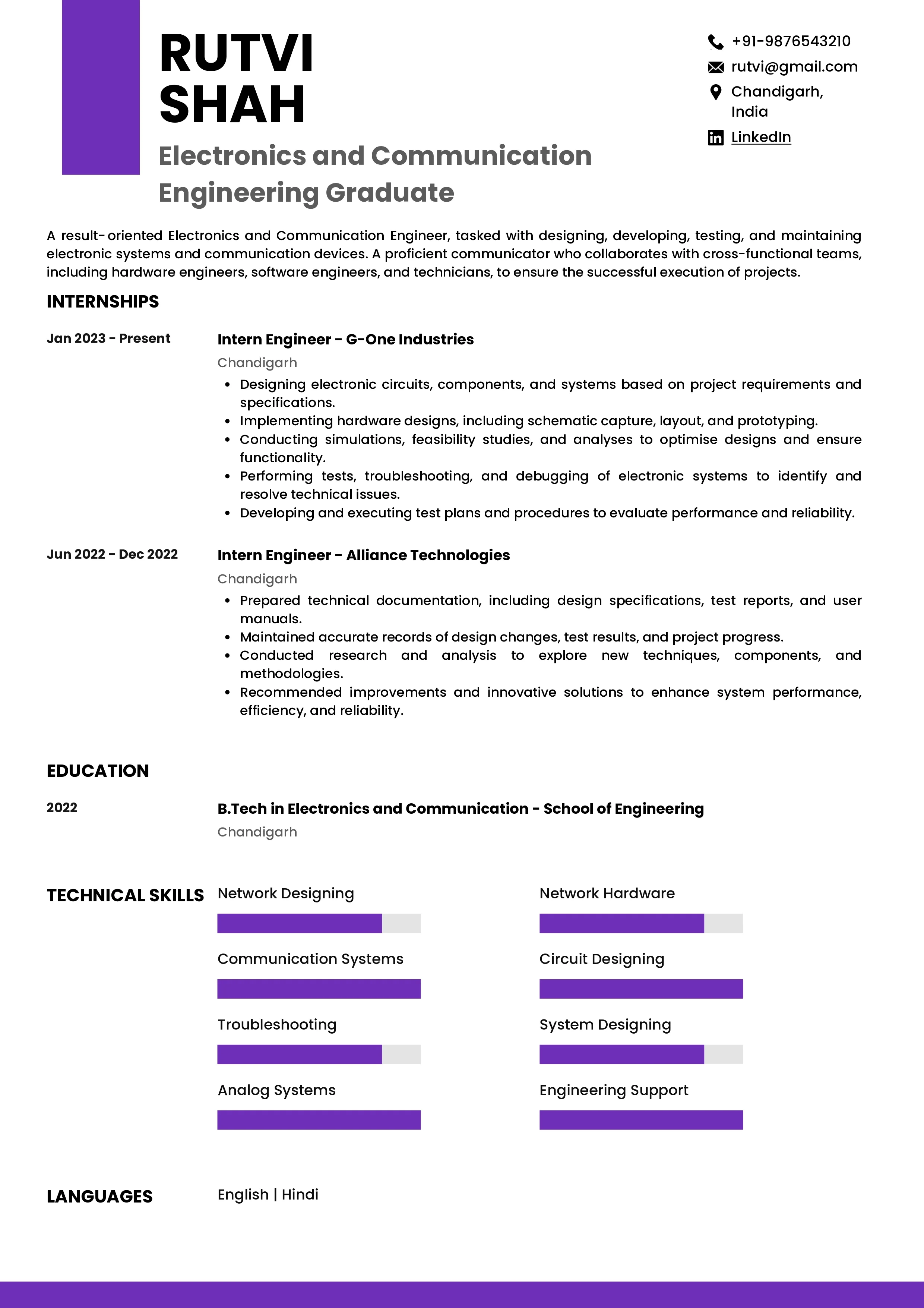 Sample Resume of Electronics and Communication (ECE) Graduate | Free Resume Templates & Samples on Resumod.co
