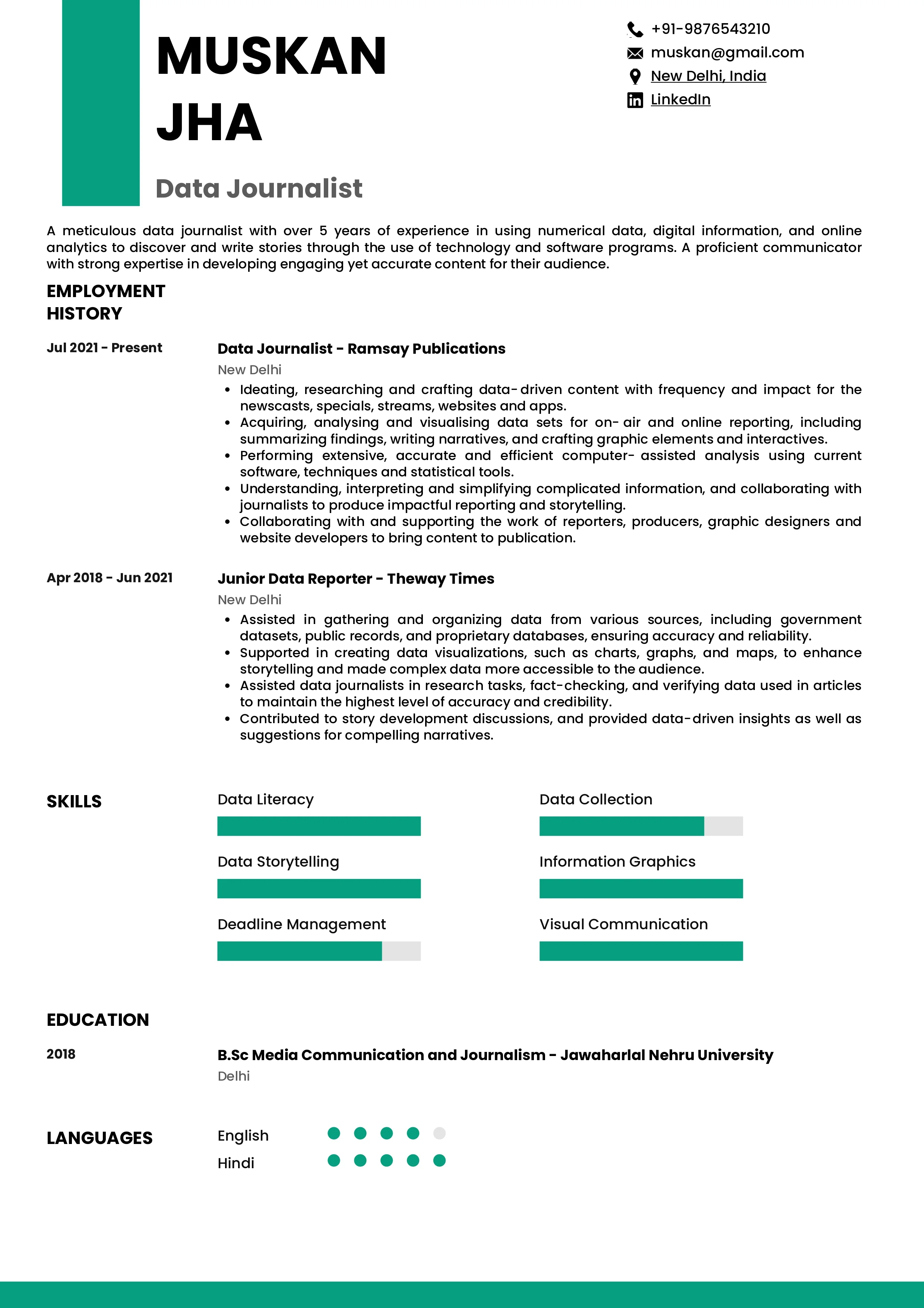 Sample Resume of Data Journalist | Free Resume Templates & Samples on Resumod.co