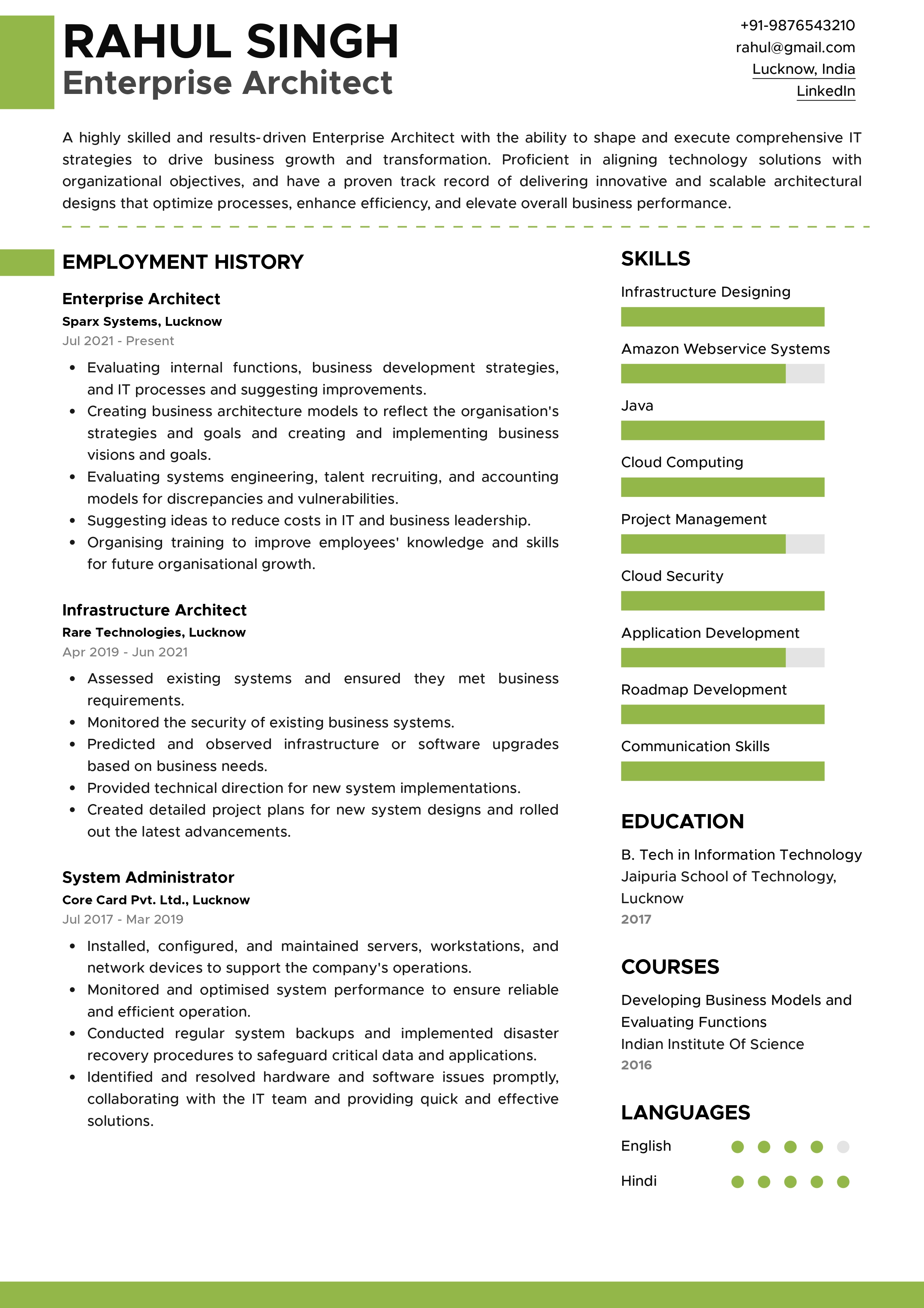 Sample Resume of Enterprise Architect | Free Resume Templates & Samples on Resumod.co