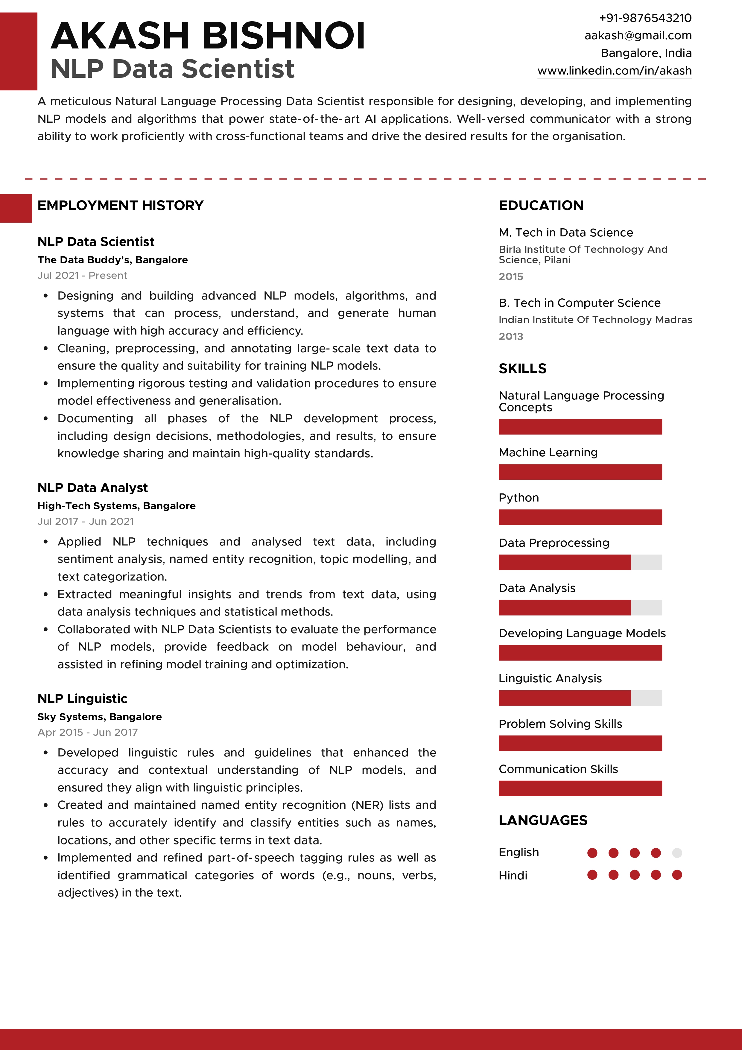 Sample Resume of NLP Data Scientist | Free Resume Templates & Samples on Resumod.co