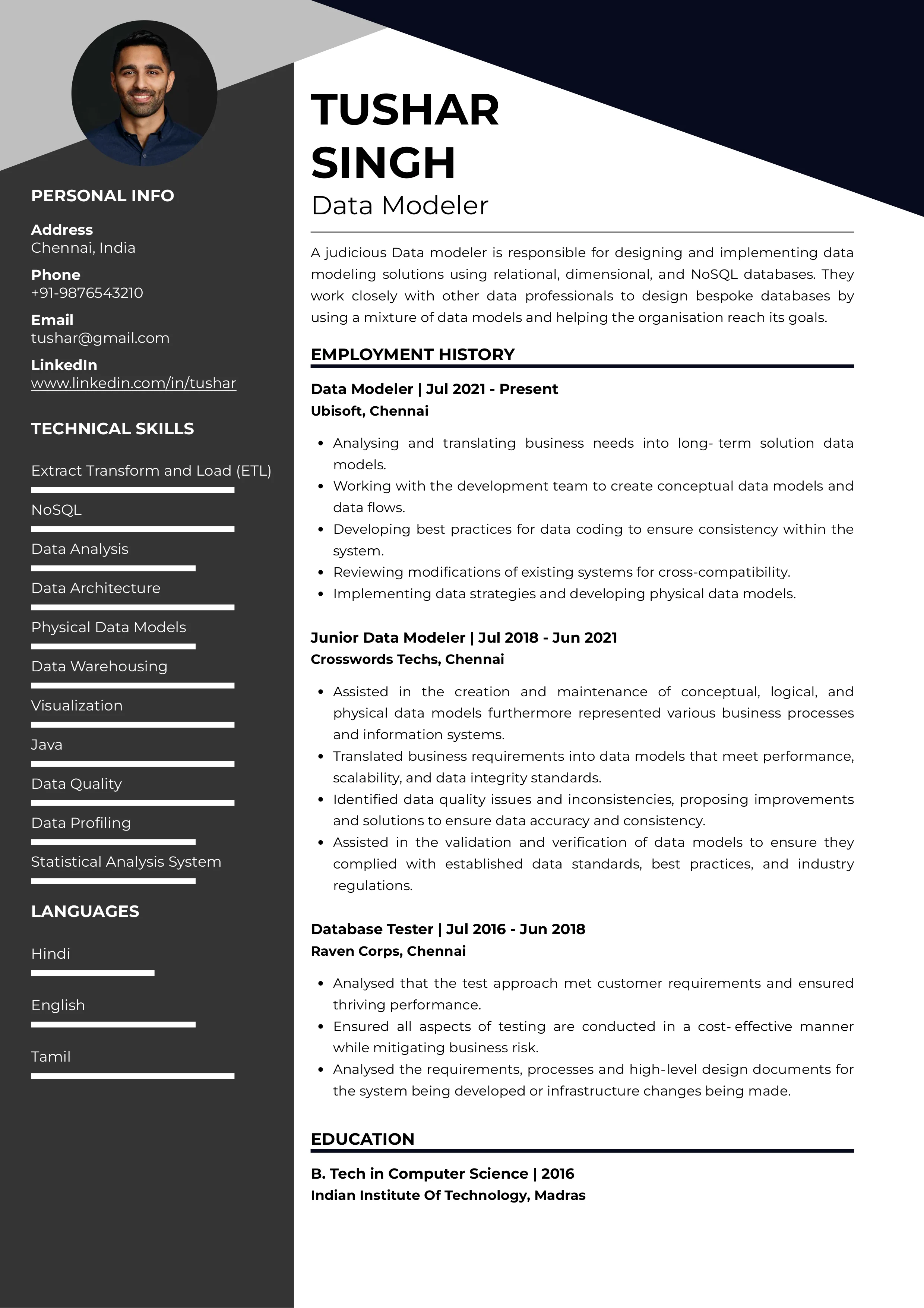 Sample Resume of Data Modeler | Free Resume Templates & Samples on Resumod.co