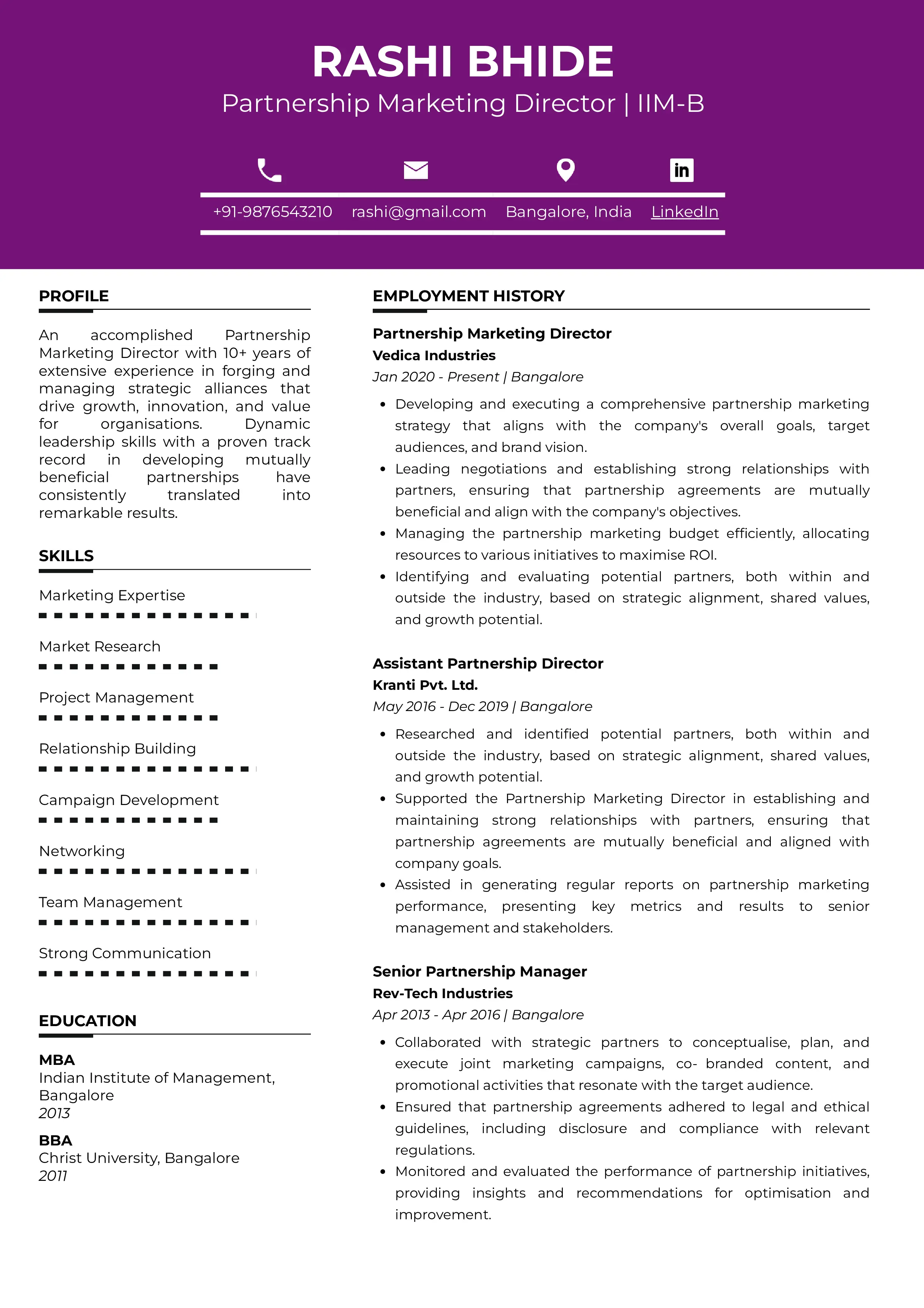 Sample Resume of Partnership Marketing Director | Free Resume Templates & Samples on Resumod.co