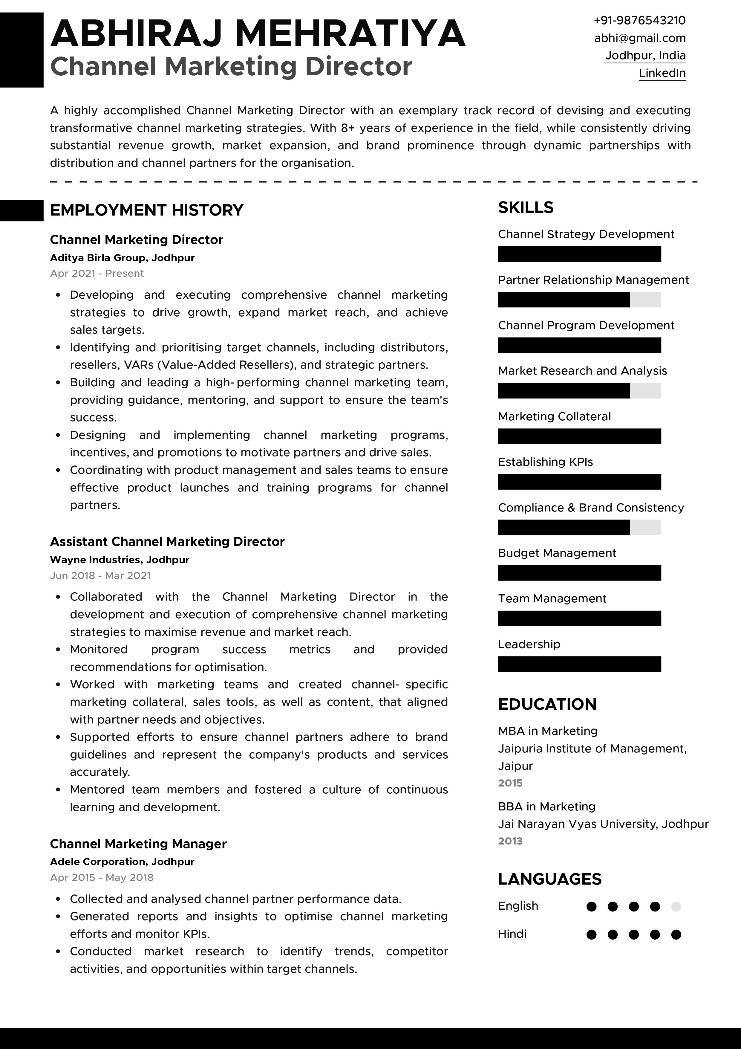 Sample Resume of Channel Marketing Director | Free Resume Templates & Samples on Resumod.co