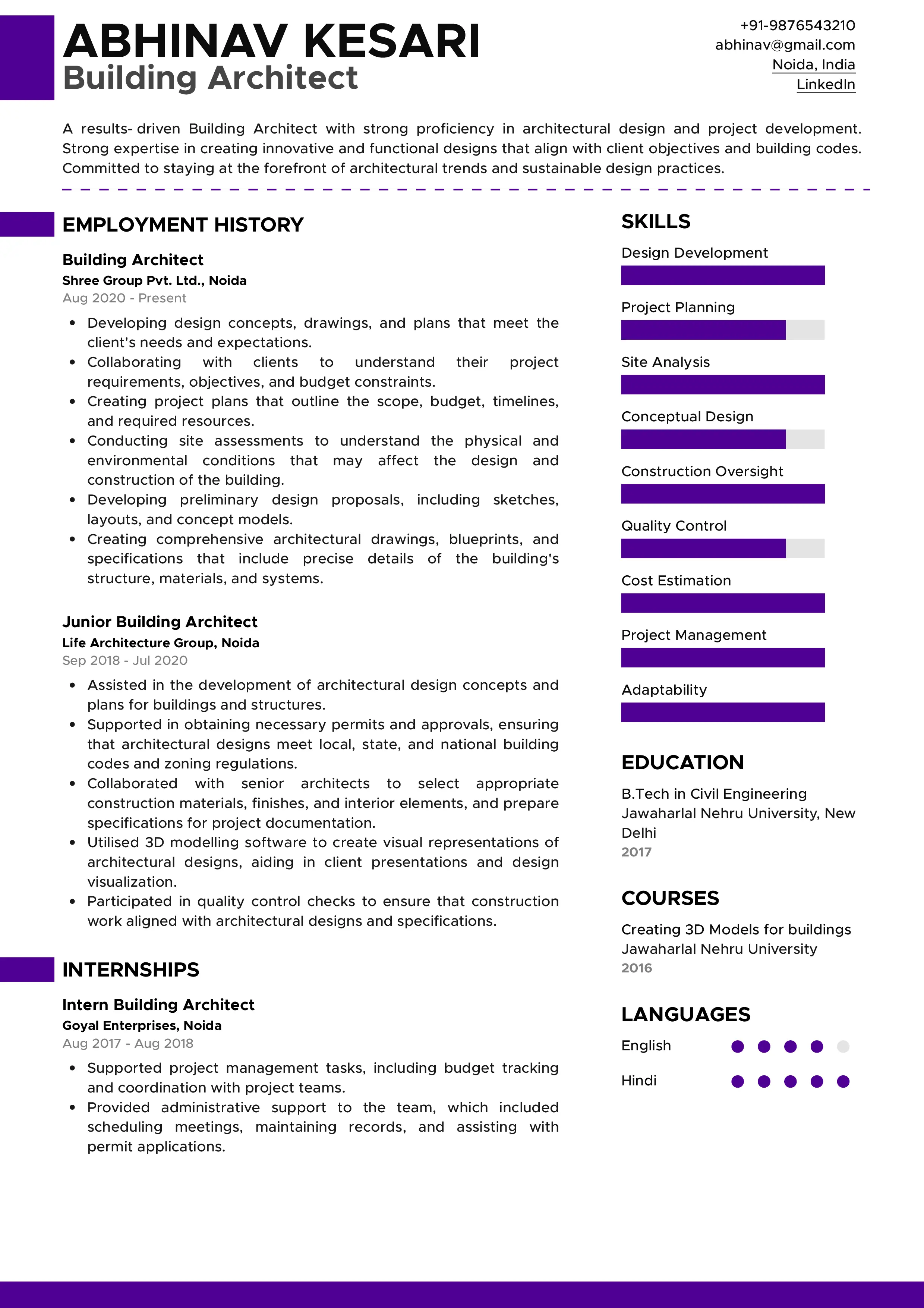 Sample Resume of Building Architect | Free Resume Templates & Samples on Resumod.co