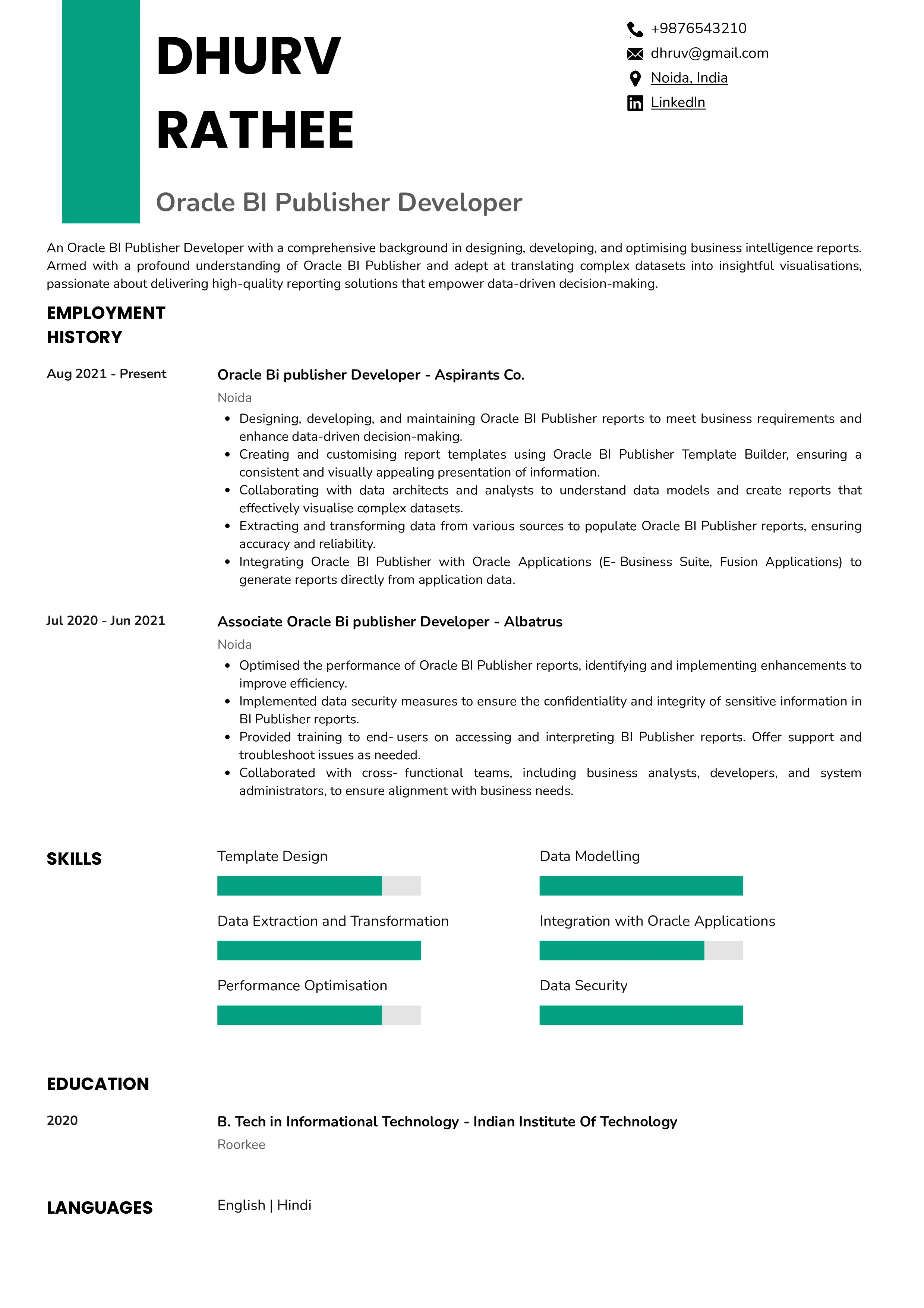 Sample Resume of Oracle Bi Publisher Developer | Free Resume Templates & Samples on Resumod.co