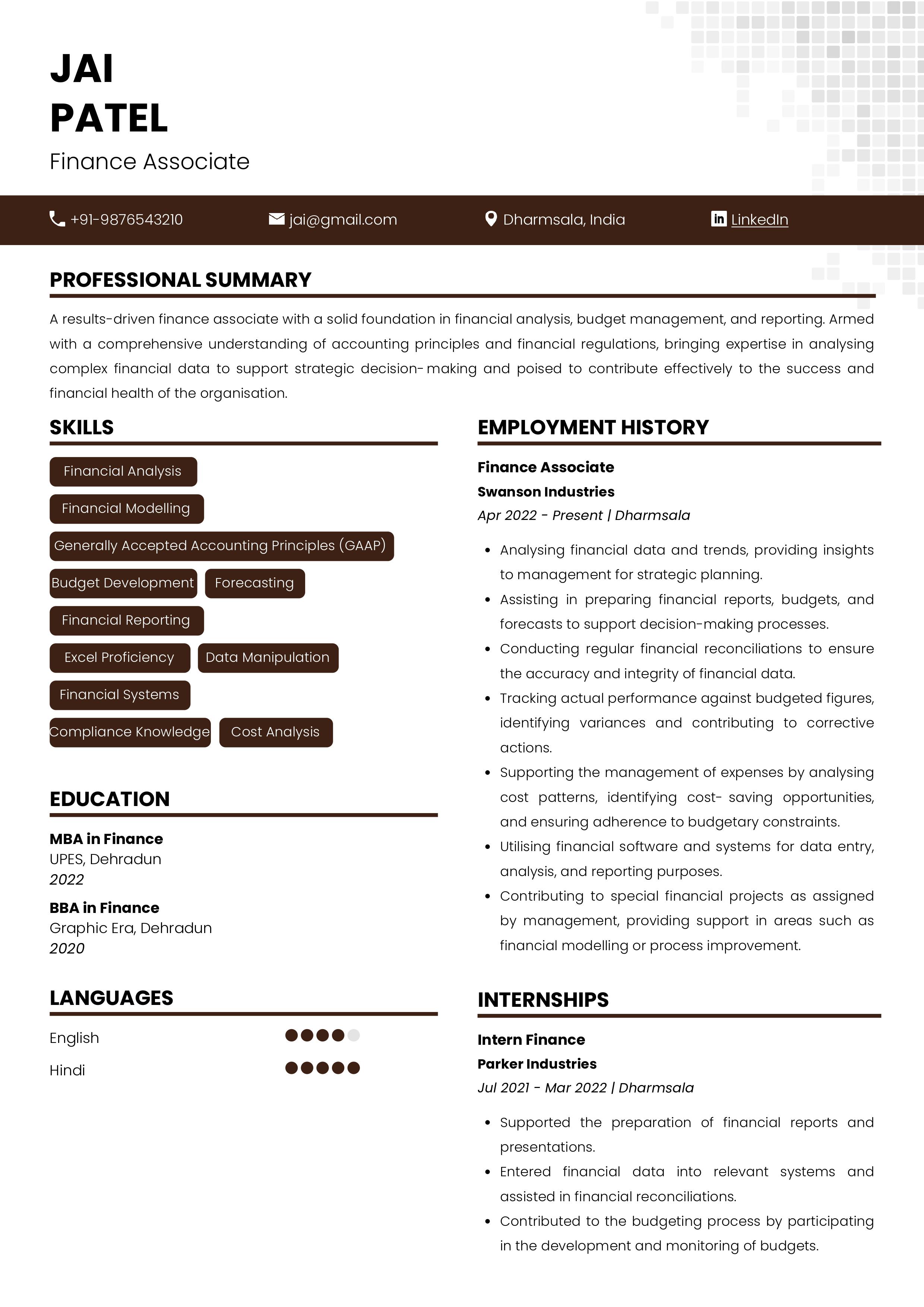 Sample Resume of Finance Associate | Free Resume Templates & Samples on Resumod.co