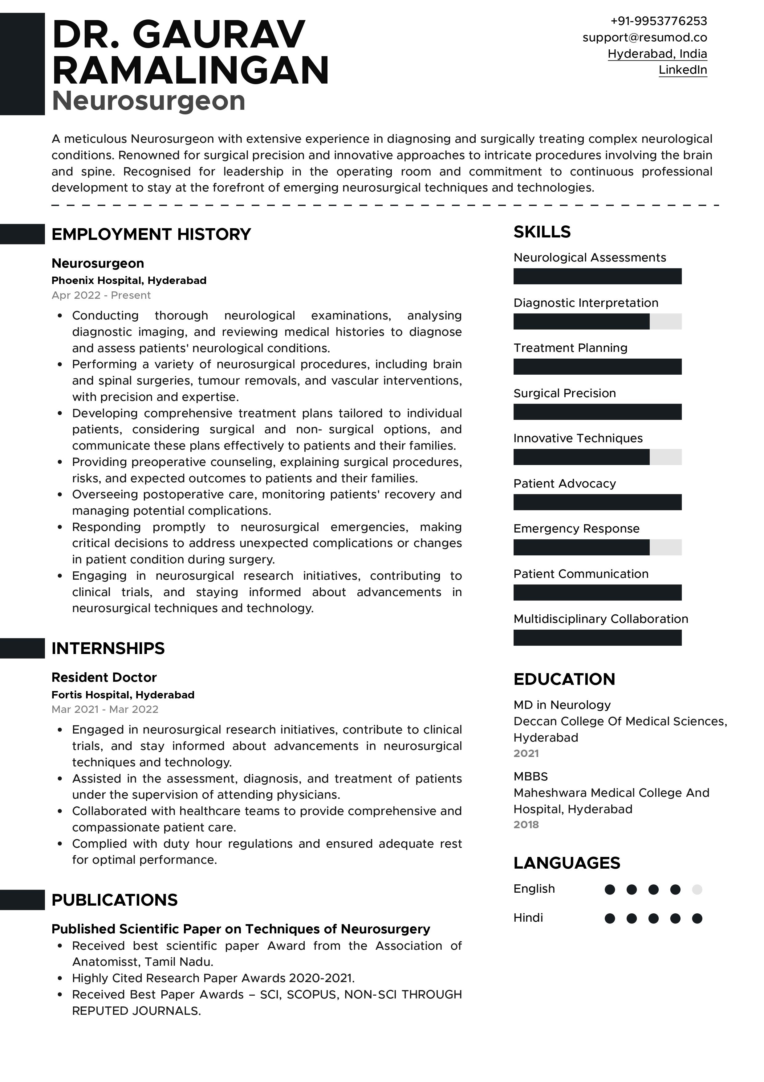 Sample Resume of Neurosurgeon | Free Resume Templates & Samples on Resumod.co