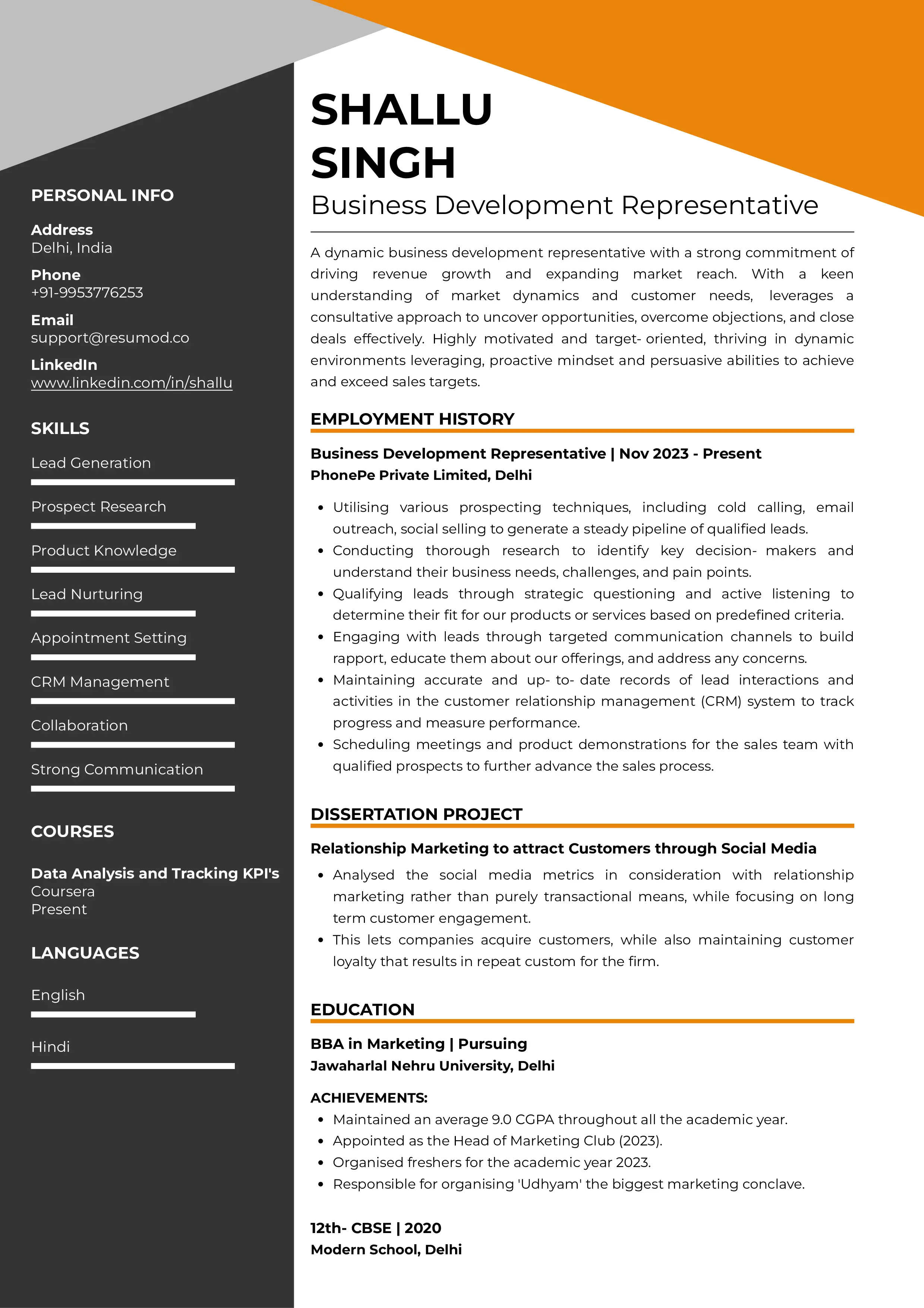 Sample Resume of Business Development Representative | Free Resume Templates & Samples on Resumod.co