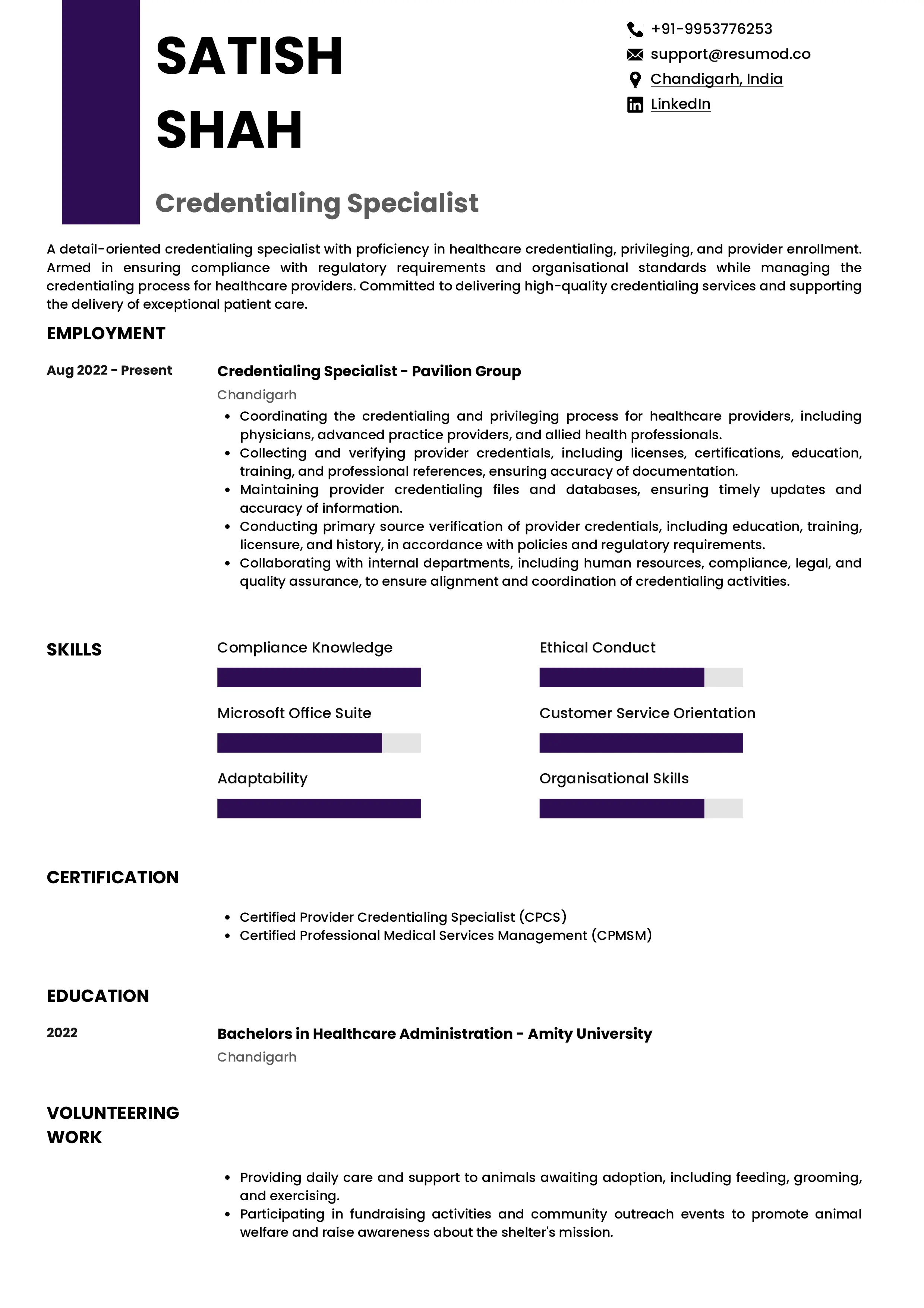 Sample Resume of Credentialing Specialist | Free Resume Templates & Samples on Resumod.co