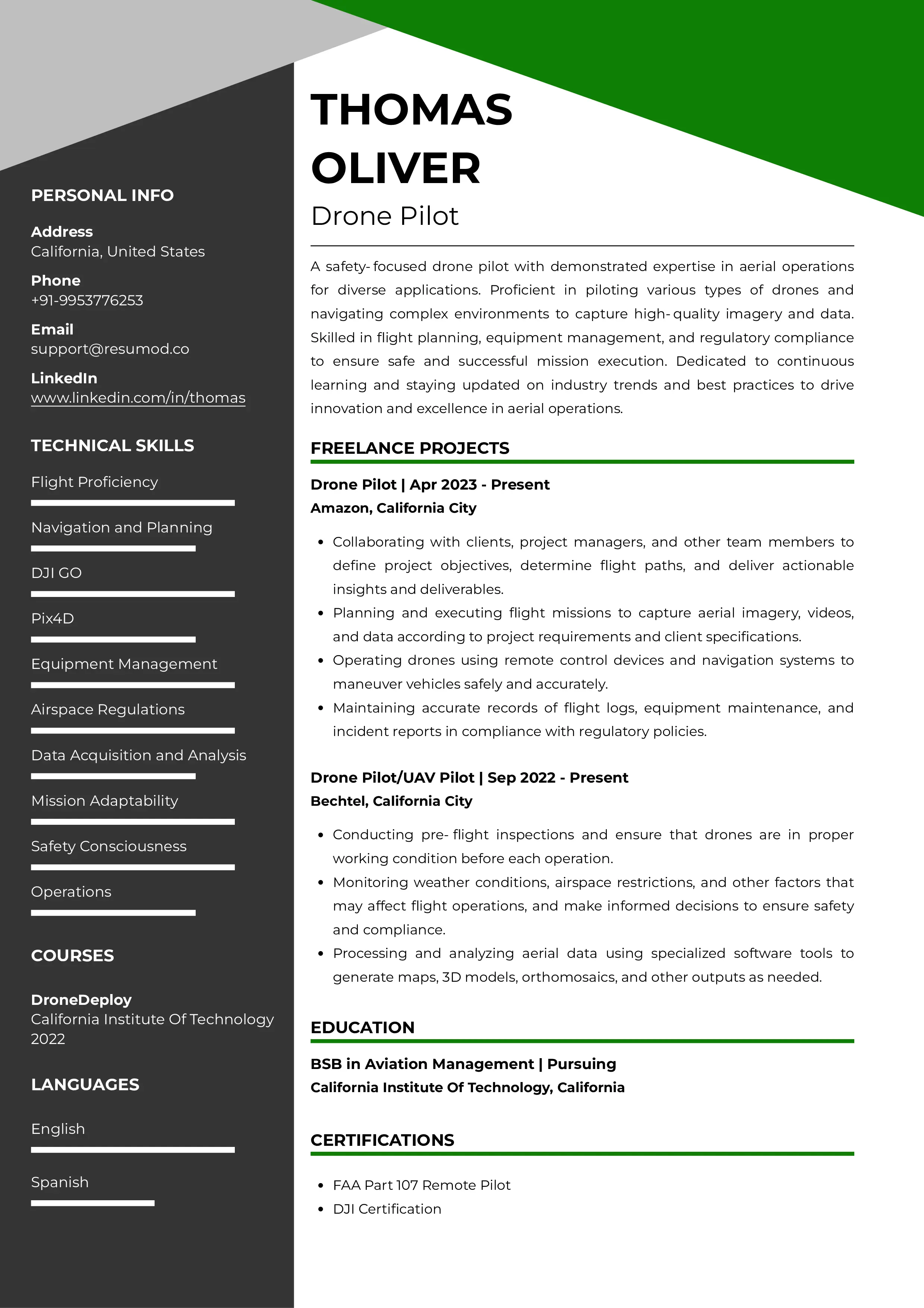 Sample Resume of Drone Pilot | Free Resume Templates & Samples on Resumod.co