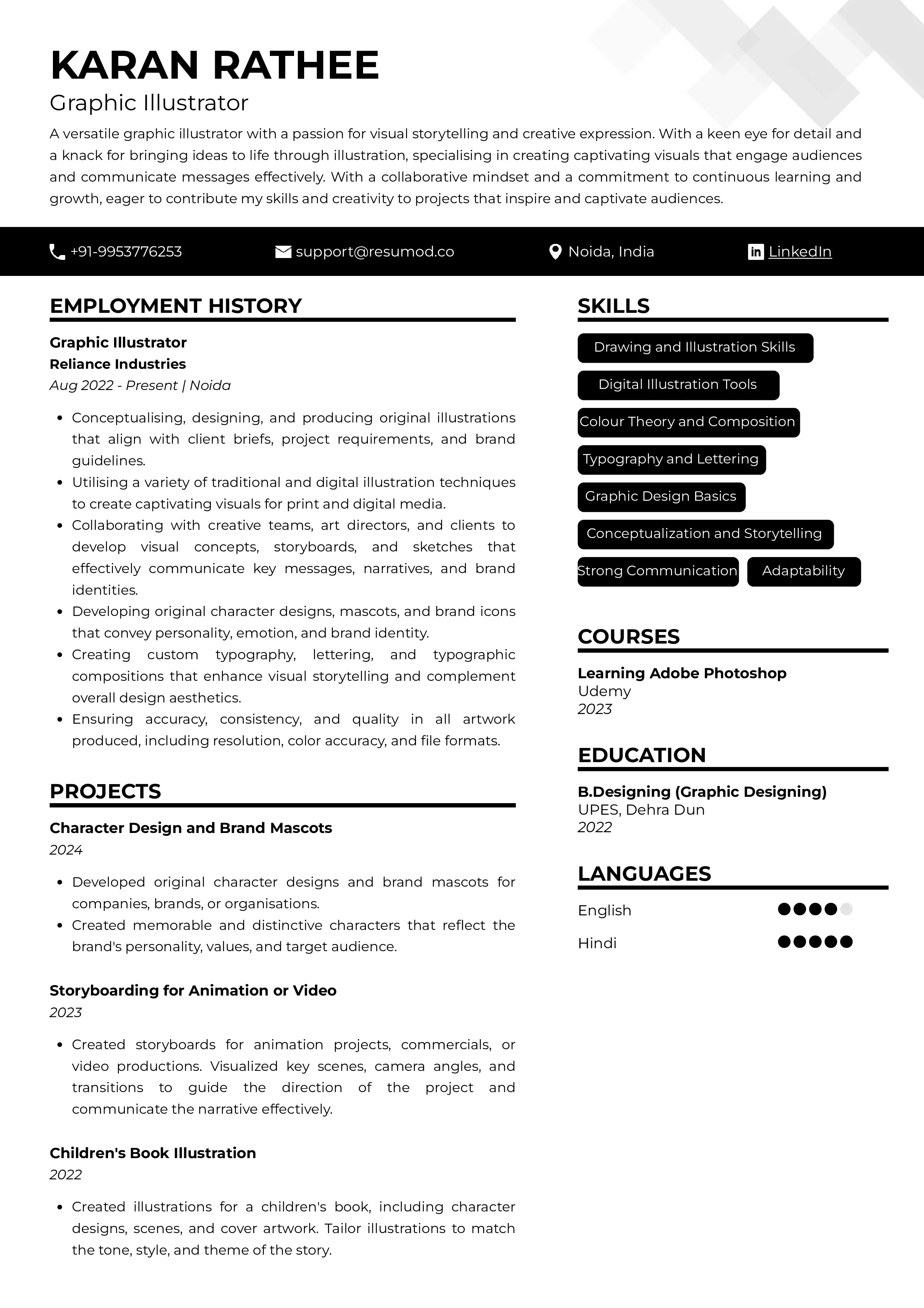 Sample Resume of Graphic Illustrator | Free Resume Templates & Samples on Resumod.co