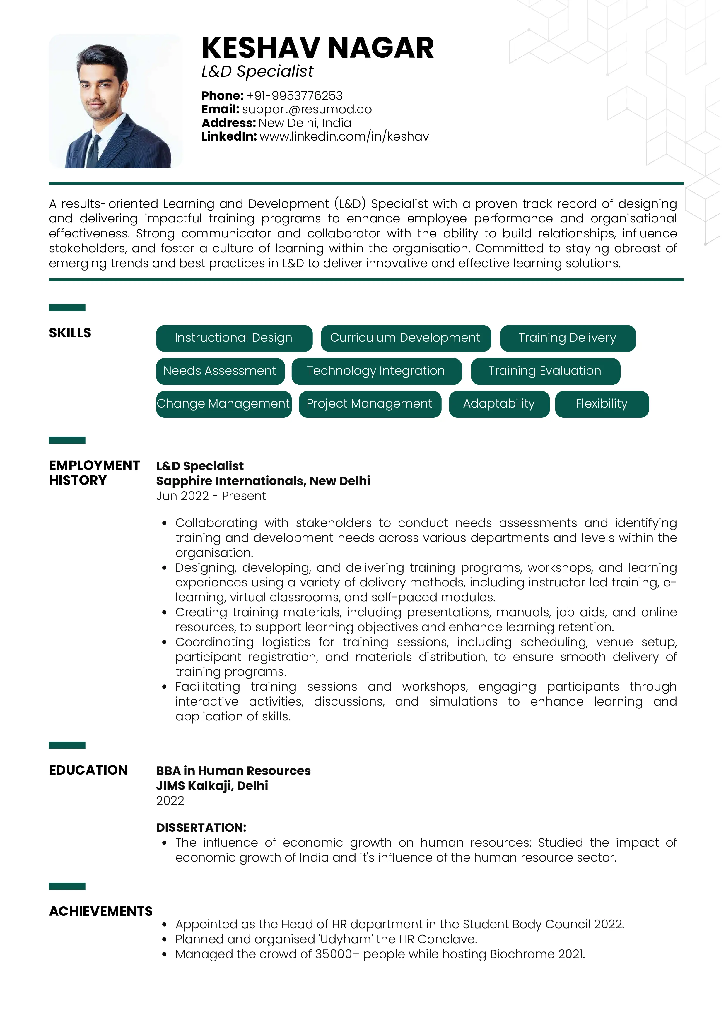 Sample Resume of L&D Specialist | Free Resume Templates & Samples on Resumod.co