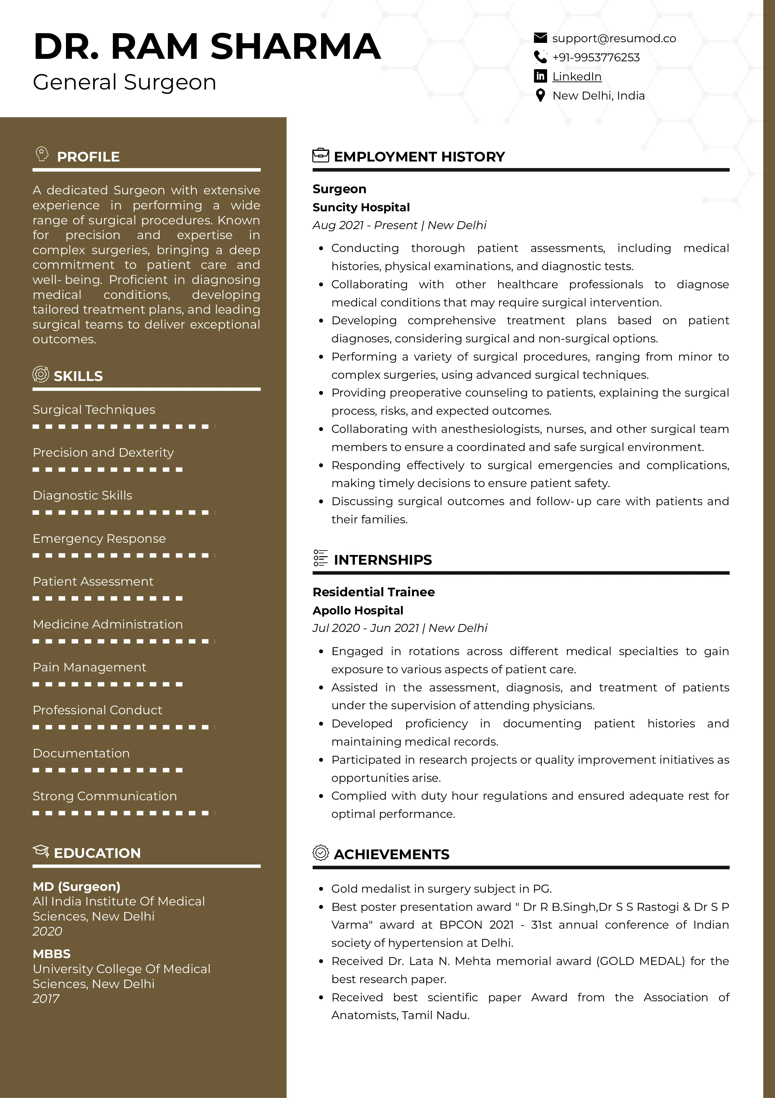 Sample Resume of Surgeon | Free Resume Templates & Samples on Resumod.co
