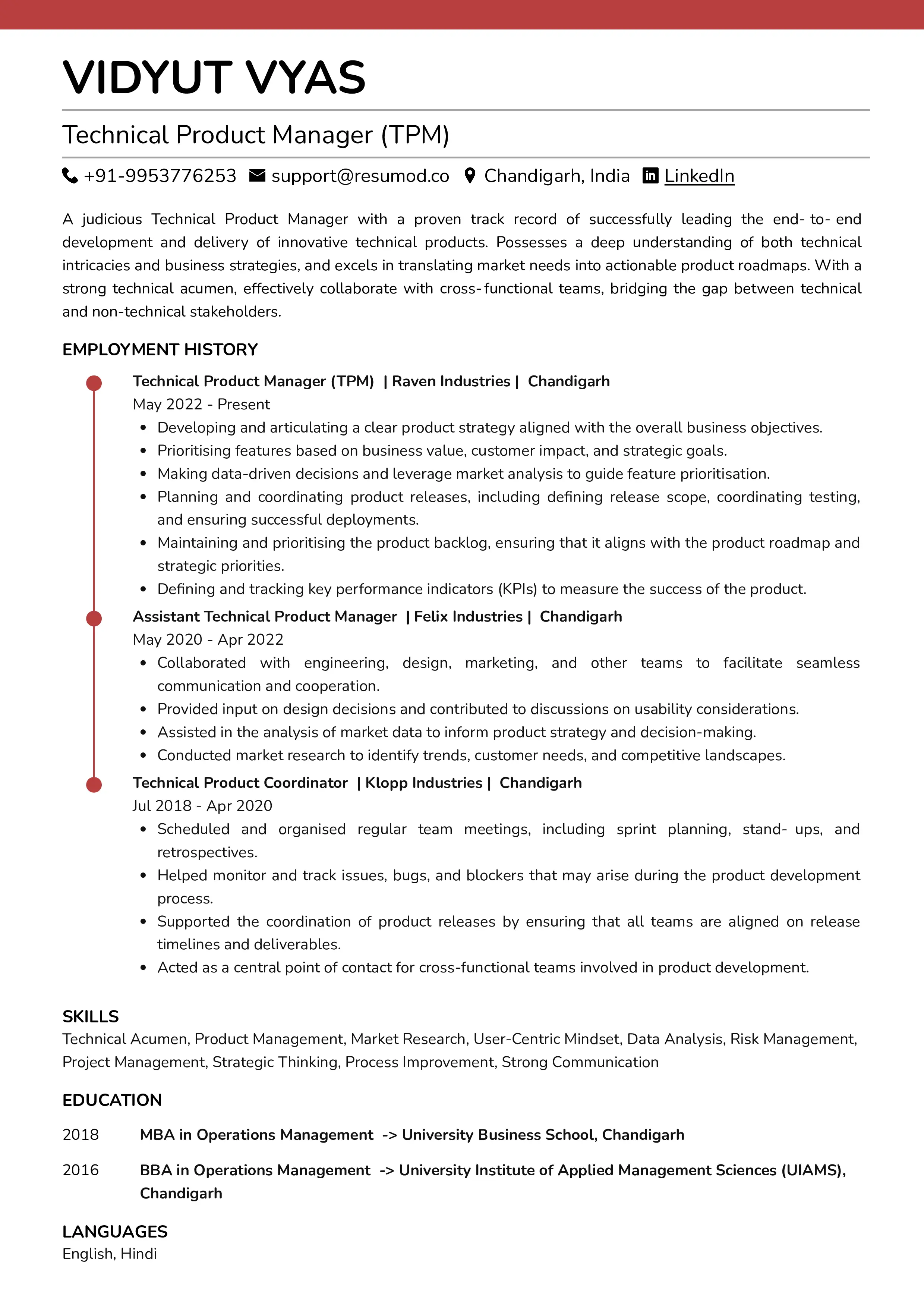 Sample Resume of Technical Product Manager | Free Resume Templates & Samples on Resumod.co