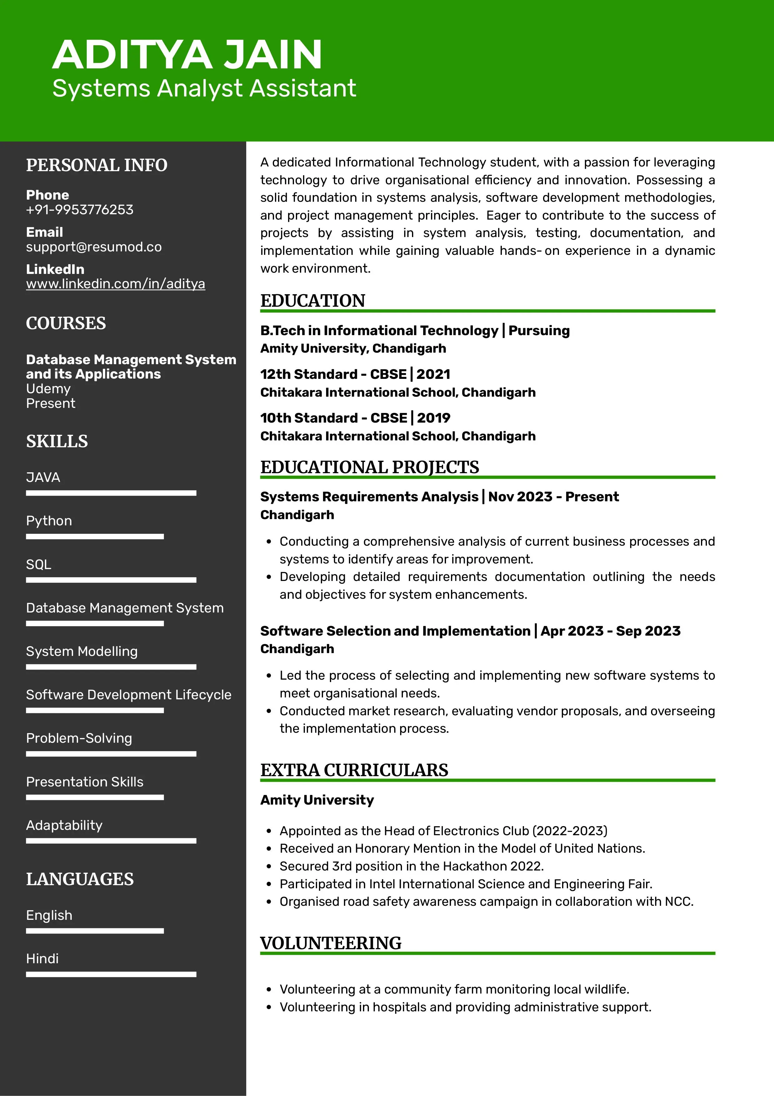 Sample Resume of Systems Analyst Assistant | Free Resume Templates & Samples on Resumod.co