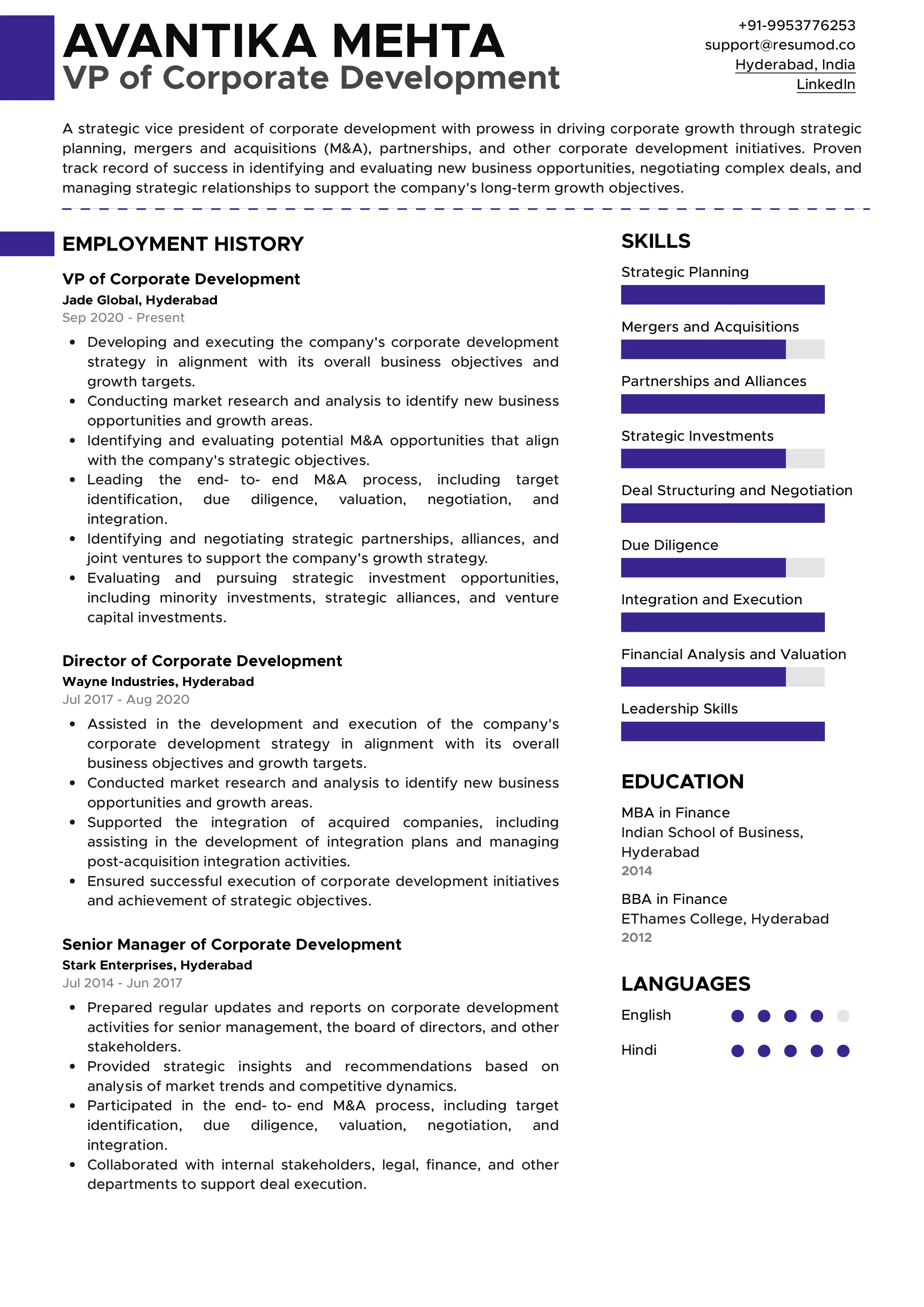 Sample Resume of Vice President of Corporate Development | Free Resume Templates & Samples on Resumod.co