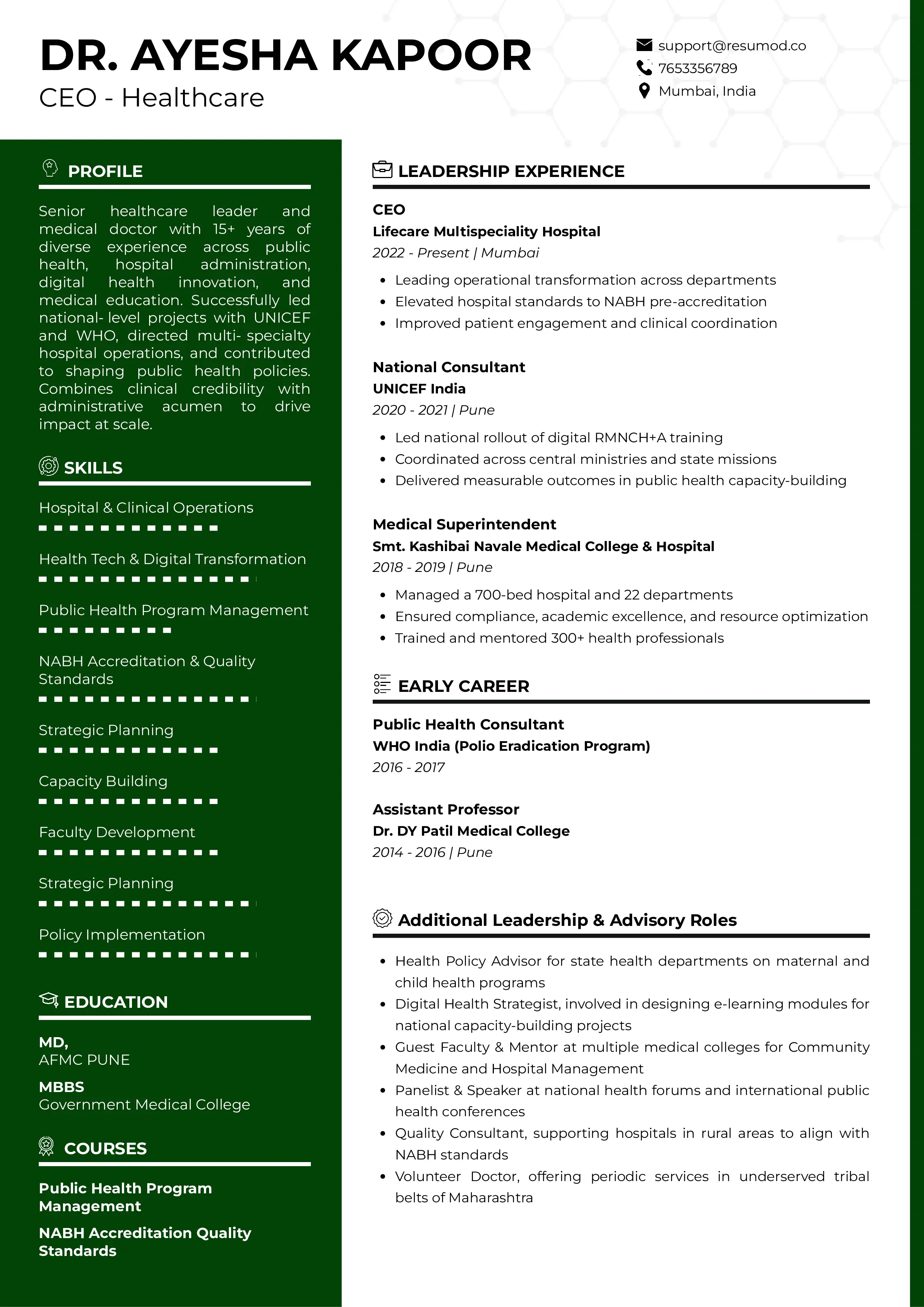 Sample Resume of Healthcare CEO | Free Resume Templates & Samples on Resumod.co