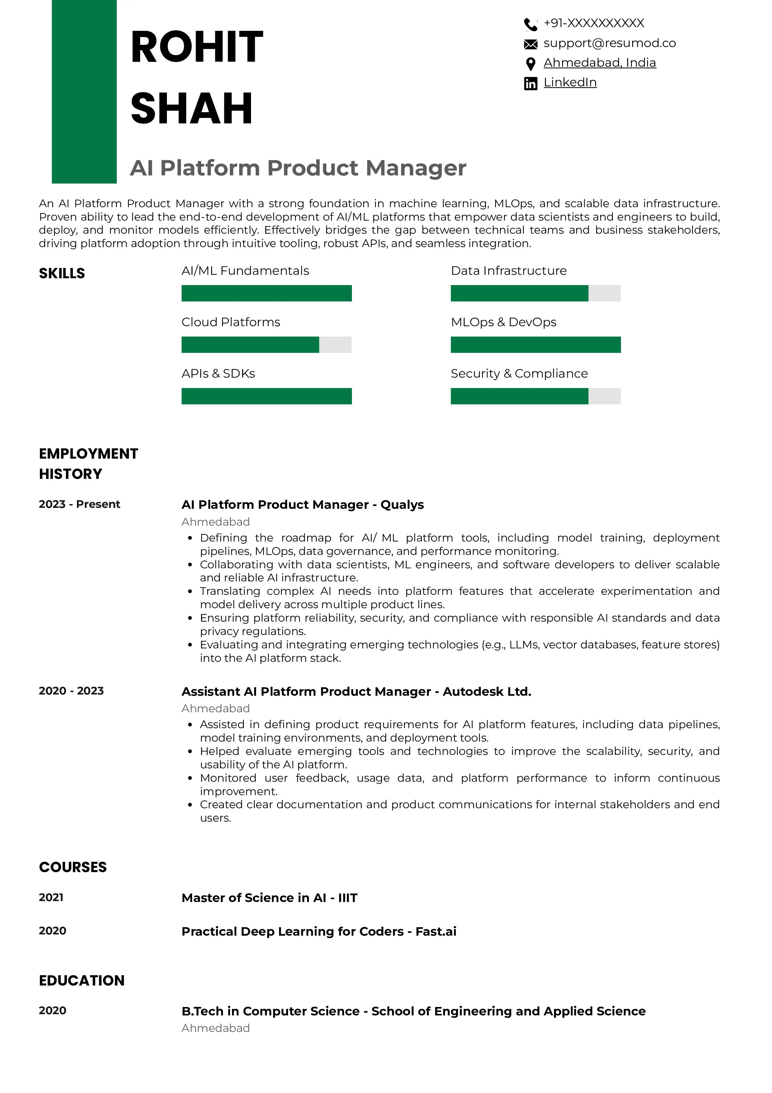 Sample Resume of AI Platform Product Manager | Free Resume Templates & Samples on Resumod.co