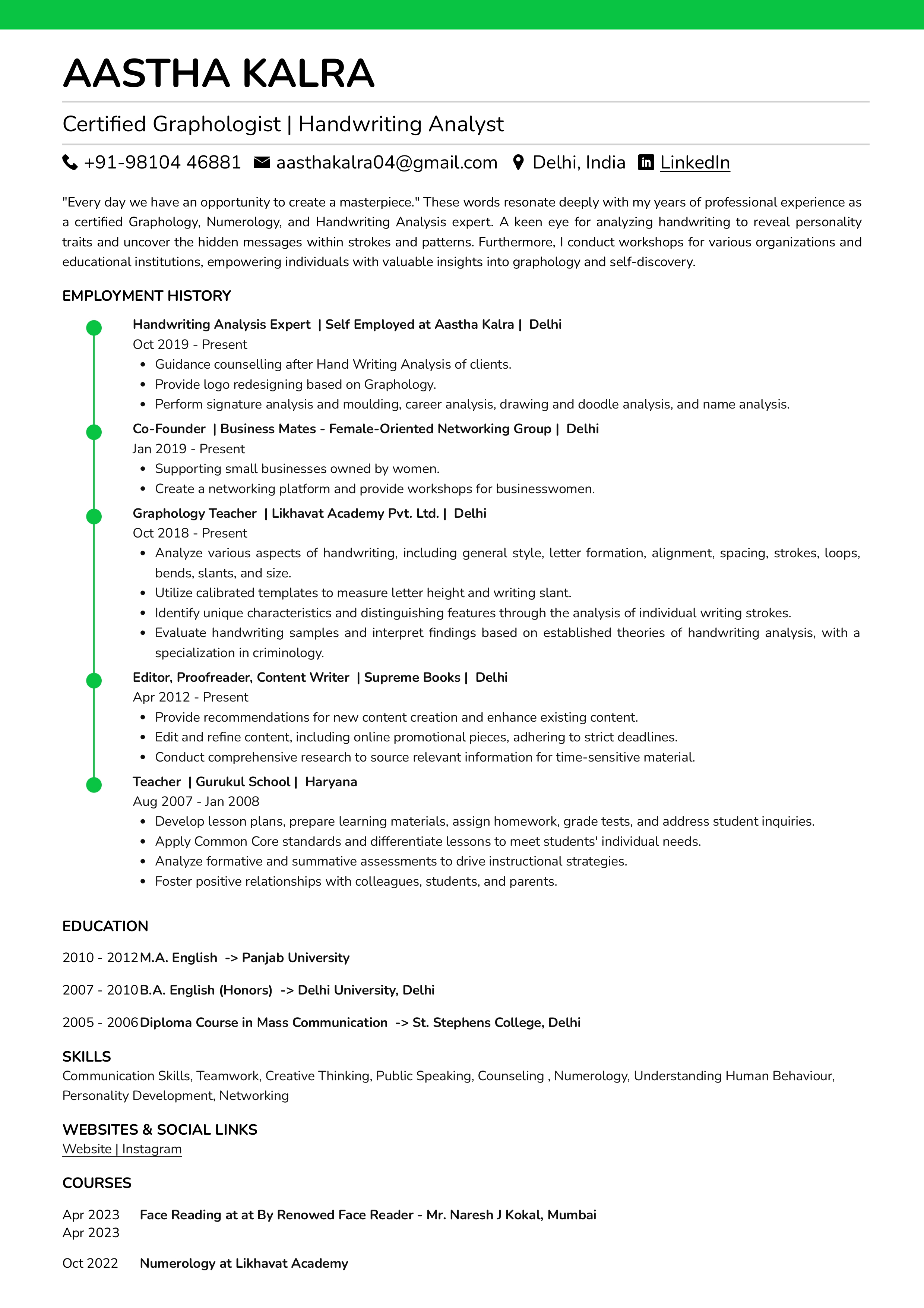 Sample Resume of Handwriting Analyst | Free Resume Templates & Samples on Resumod.co