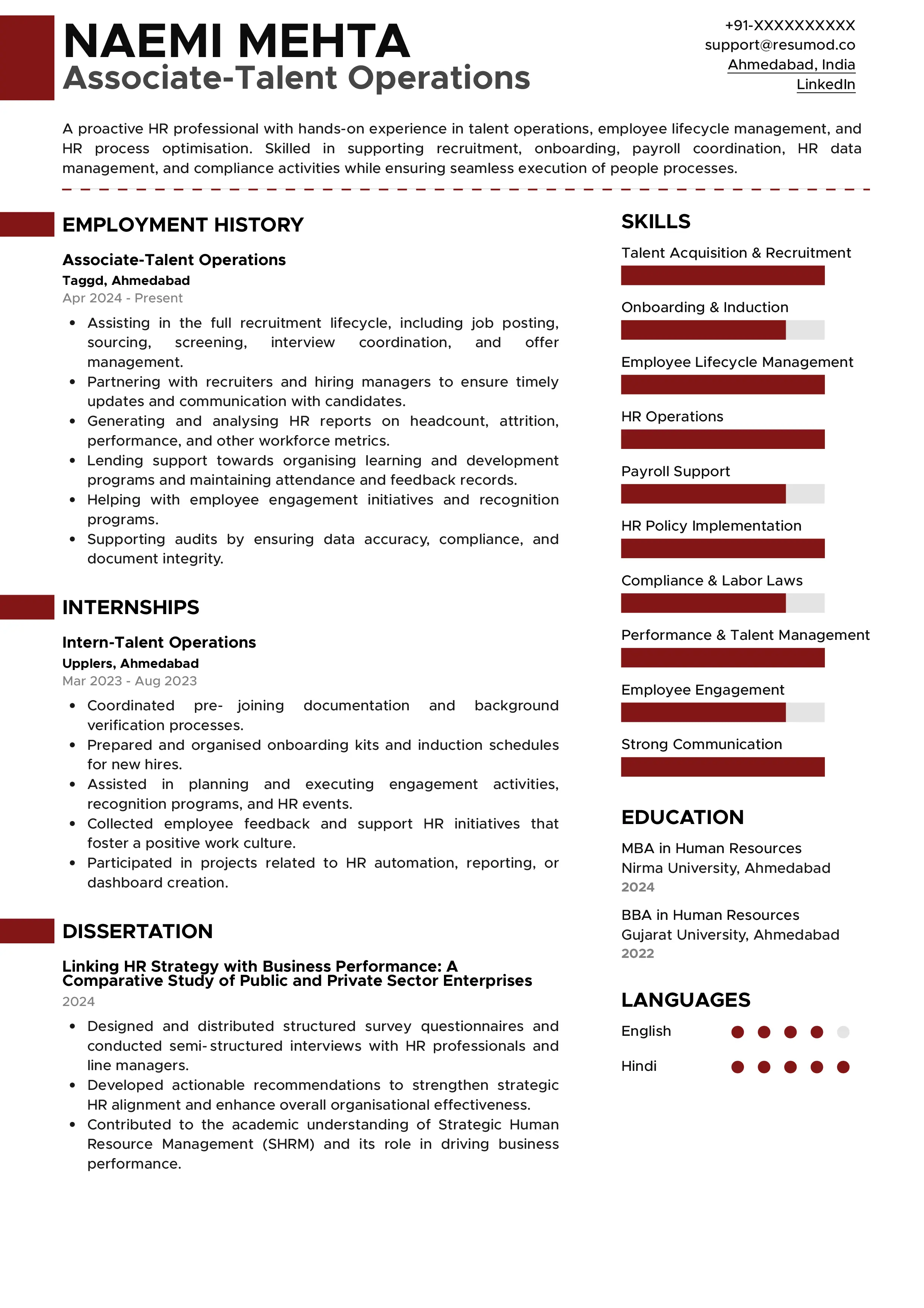 Sample Resume Skills and Keywords for Associate - Talent Operations | Free Resume Templates & Samples on Resumod.co