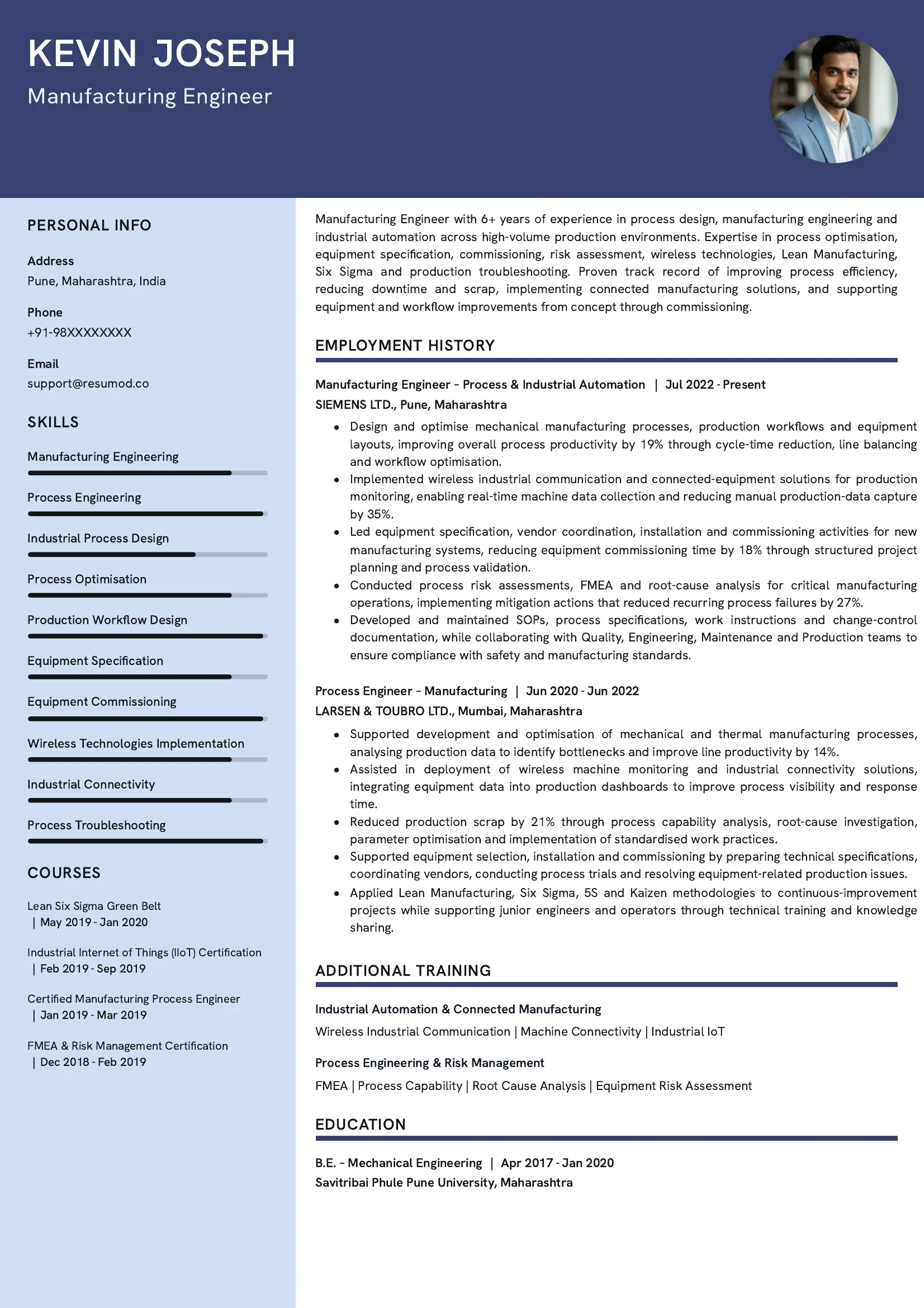 Sample Sample Resume of Manufacturing Engineer | Free Resume Templates & Samples on Resumod.co